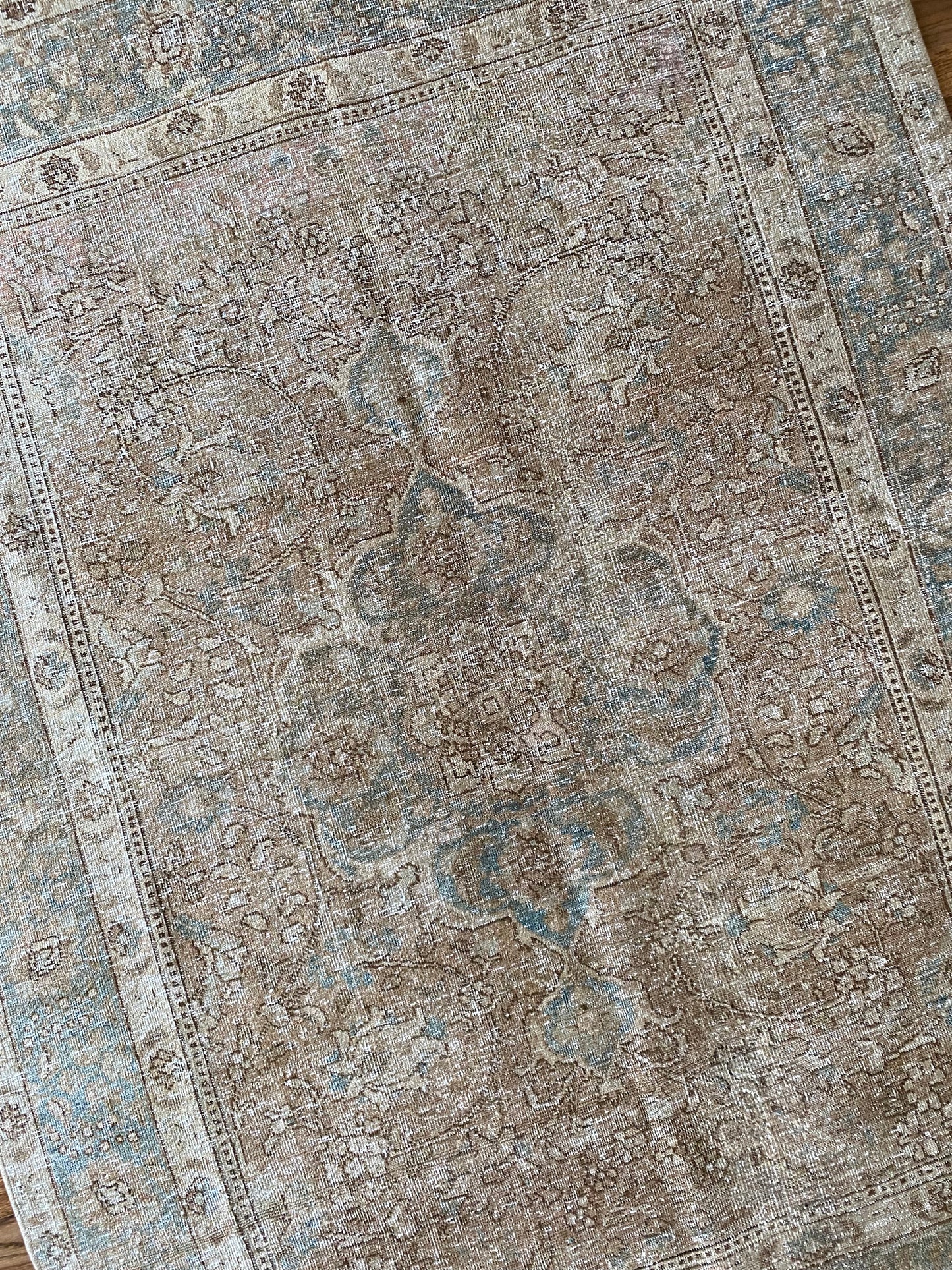 Vintage Tabriz wool rug small area rug neutral tones