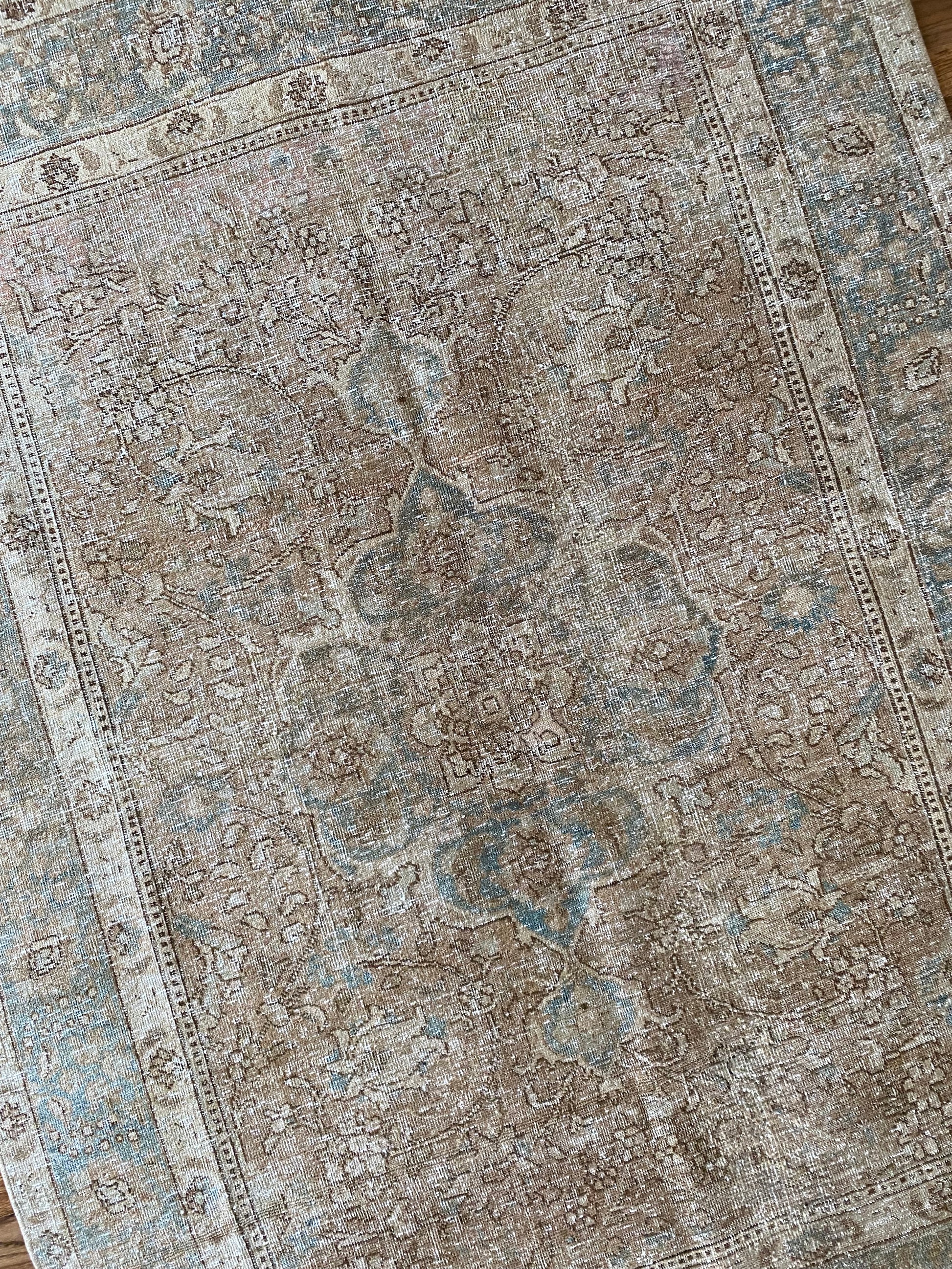 Vintage Tabriz wool rug small area rug neutral tones