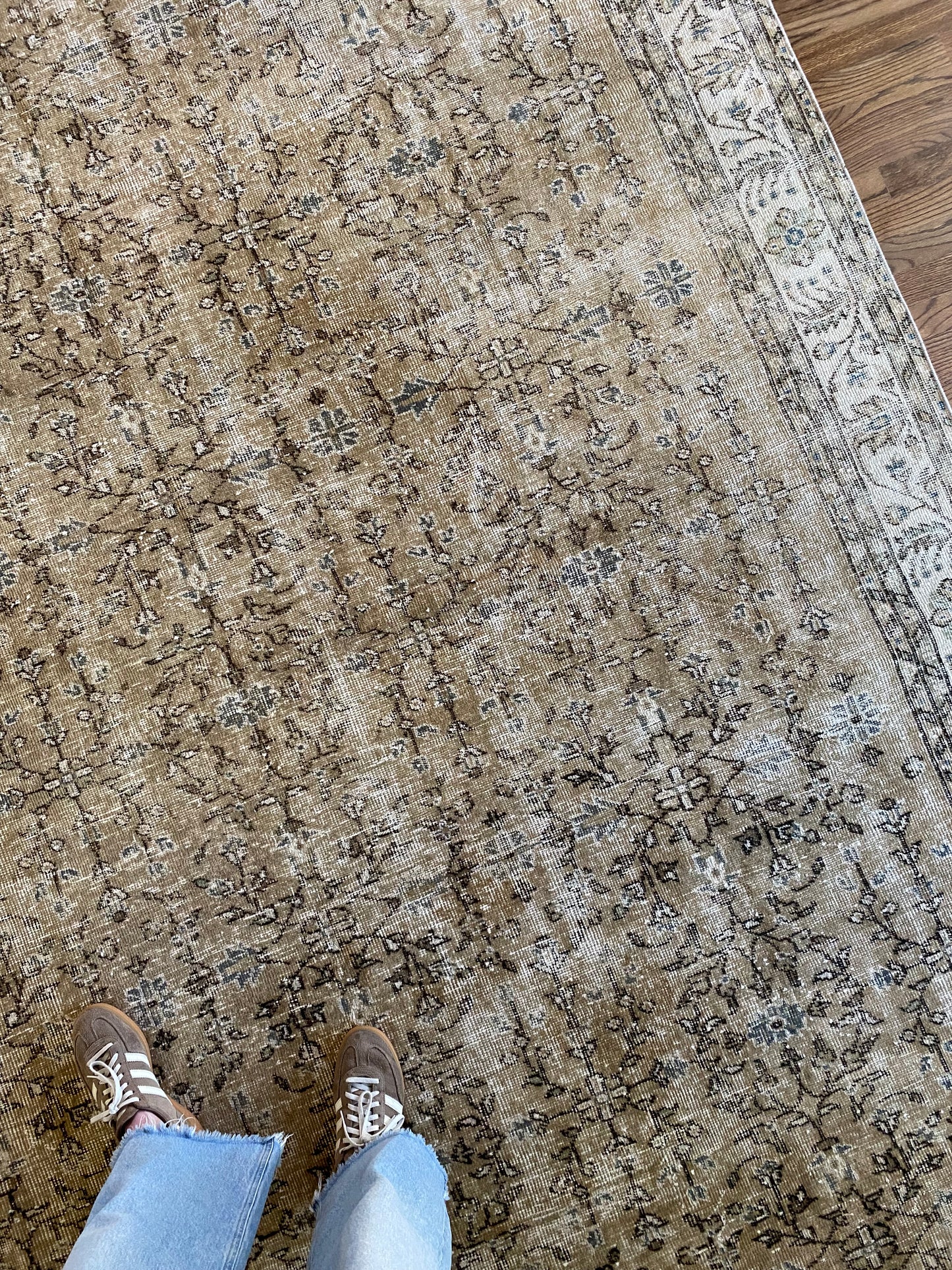 Vintage Turkish Wool Area Rug 7’9”x10’9.5” – Hand-Knotted Neutral Allover Pattern Rug | Hannah