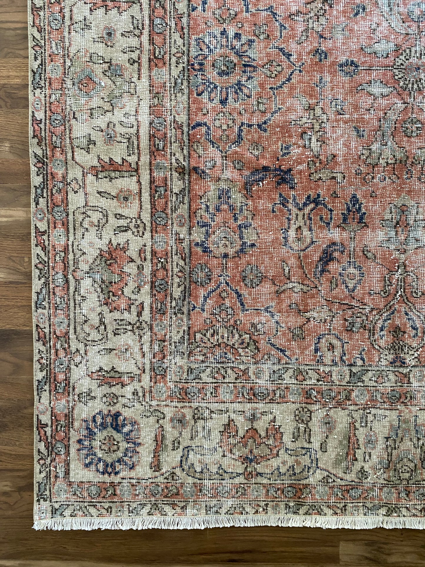 Vintage Turkish Wool Area Rug 8’5”x12’ – Hand-Knotted Salmon Floral Rug | Olivia