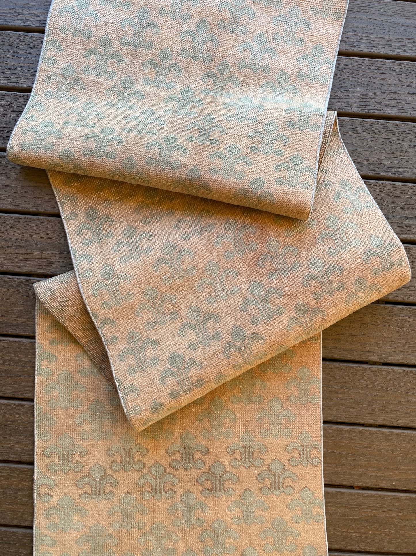 Vintage Turkish Wool Runner 2’3 x 8’10 – Hand-Knotted Peach & Sea Foam Green Runner | Sofia