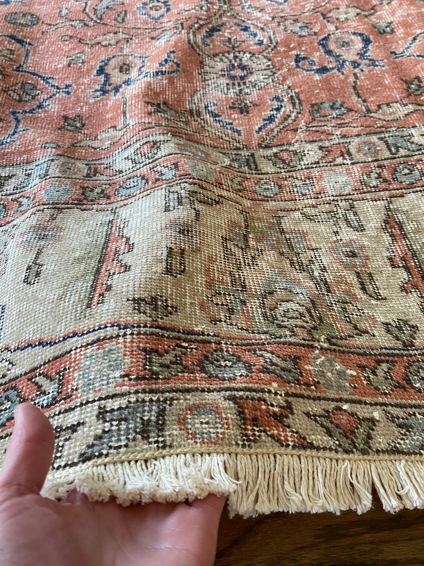 Vintage Turkish Wool Area Rug 8’5”x12’ – Hand-Knotted Salmon Floral Rug | Olivia