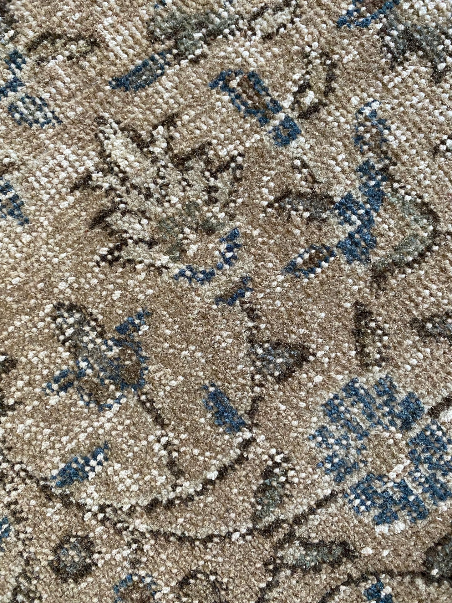 Vintage Turkish Wool Area Rug 7’7’x10’8" – Hand-Knotted Neutral & Blue Floral Rug | Cora