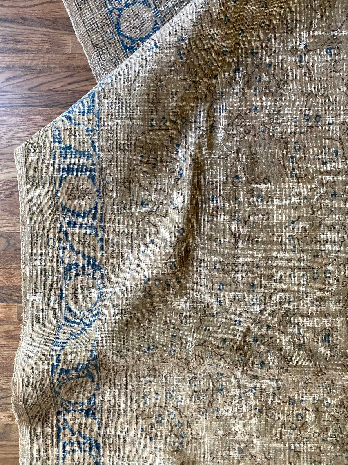 Vintage Turkish Wool Area Rug 9’7”x13’– Hand-Knotted Neutral and Blue Rug | Penny