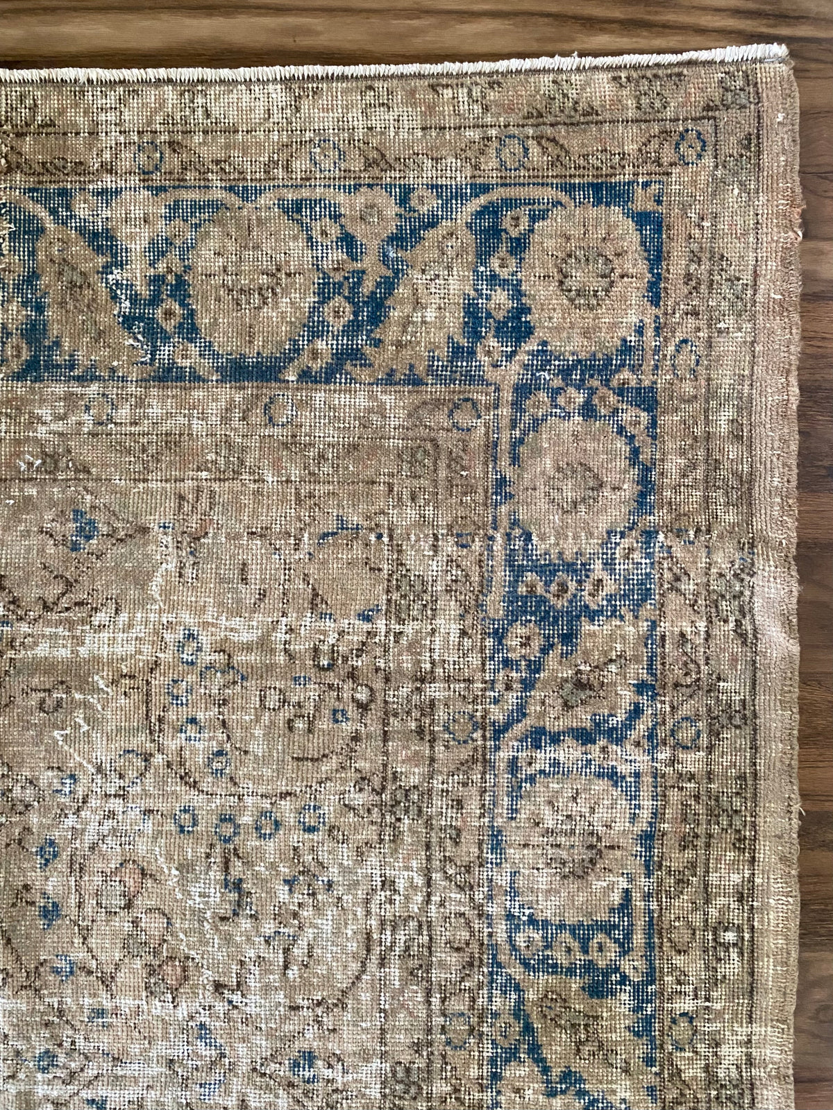 Vintage Turkish Wool Area Rug 9’7”x13’– Hand-Knotted Neutral and Blue Rug | Penny