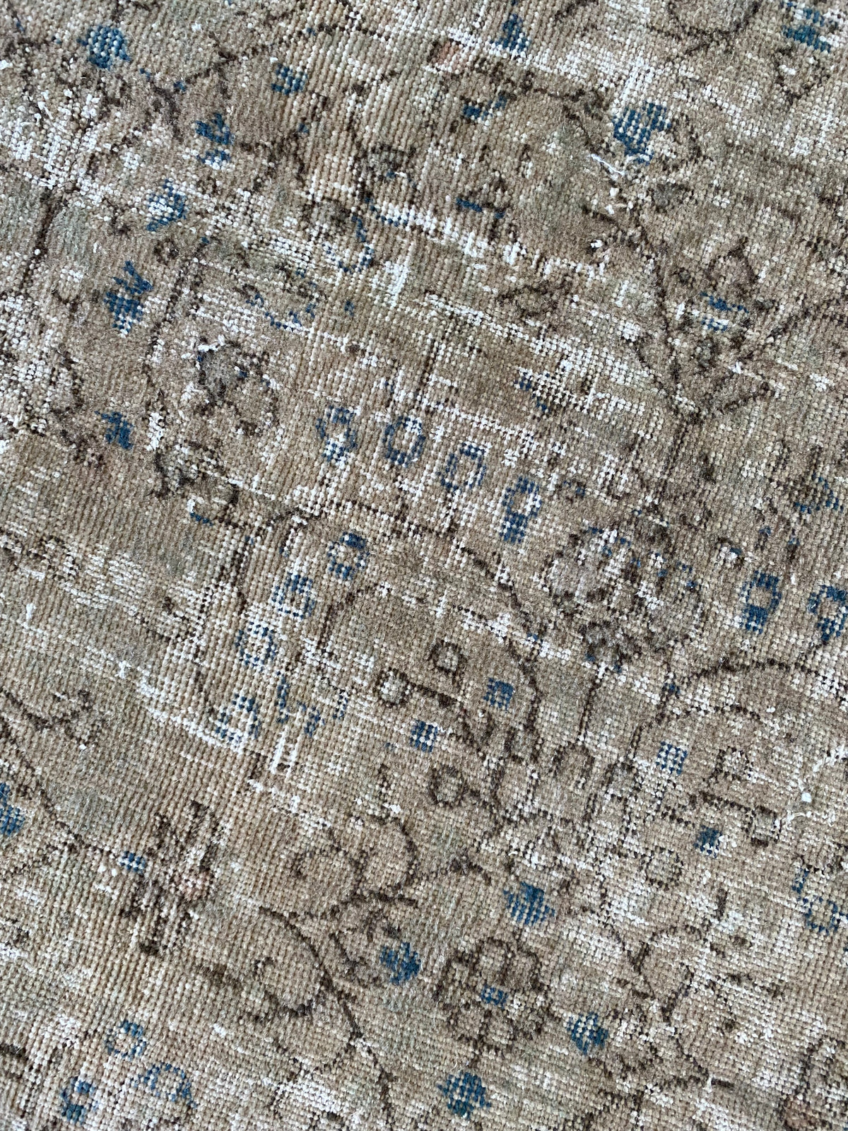 Vintage Turkish Wool Area Rug 9’7”x13’– Hand-Knotted Neutral and Blue Rug | Penny