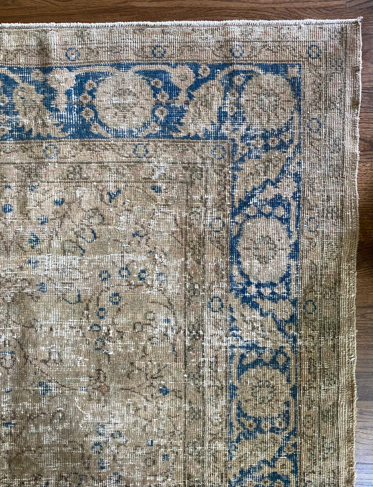 Vintage Turkish Wool Area Rug 9’7”x13’– Hand-Knotted Neutral and Blue Rug | Penny