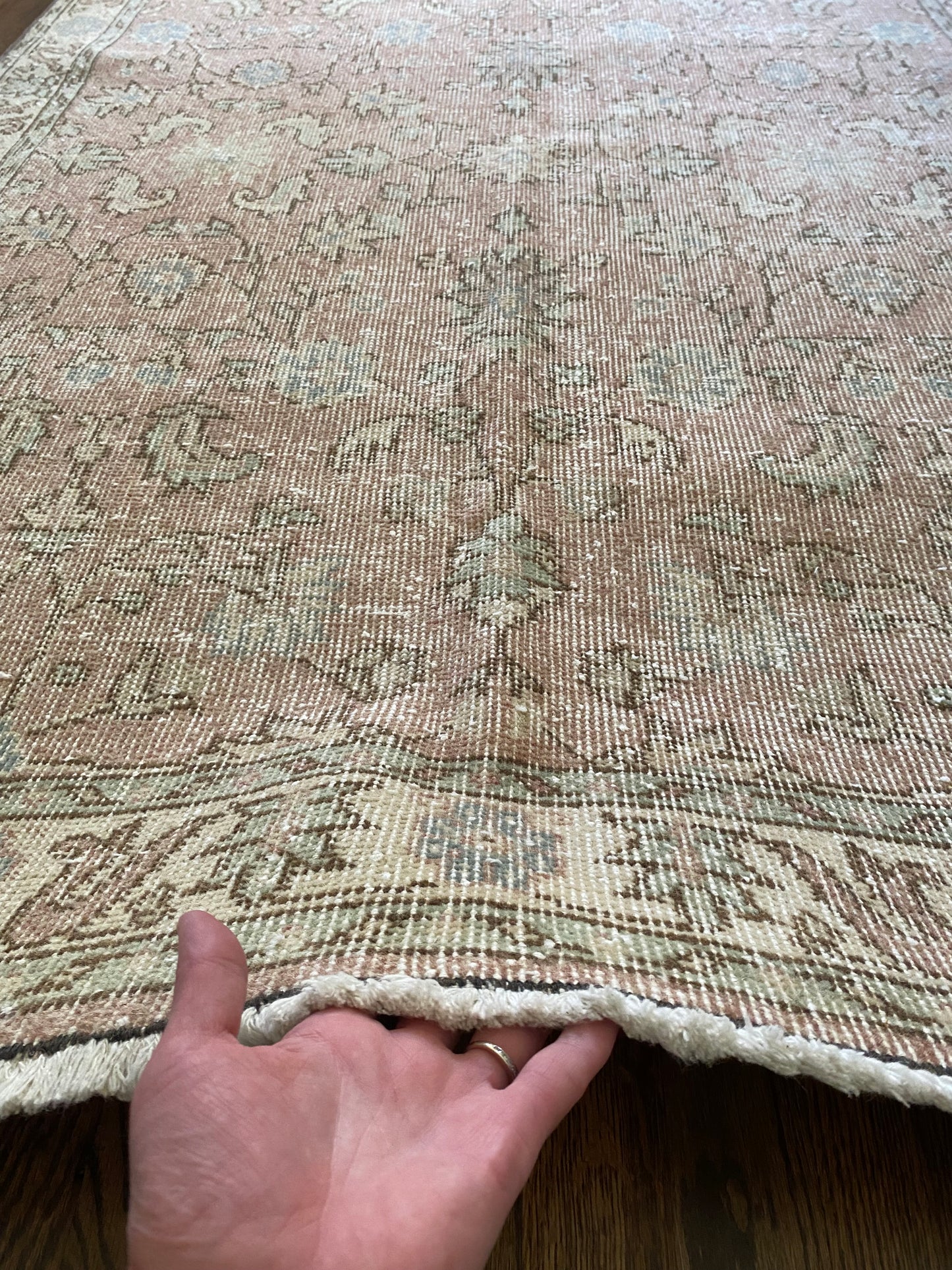 Vintage Turkish Wool Rug 4’x7’5” – Hand-Knotted Dusty Rose Scatter Rug | Emilia