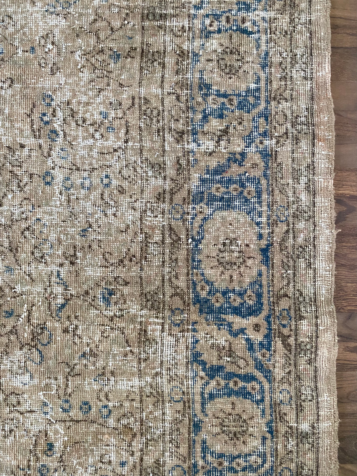 Vintage Turkish Wool Area Rug 9’7”x13’– Hand-Knotted Neutral and Blue Rug | Penny
