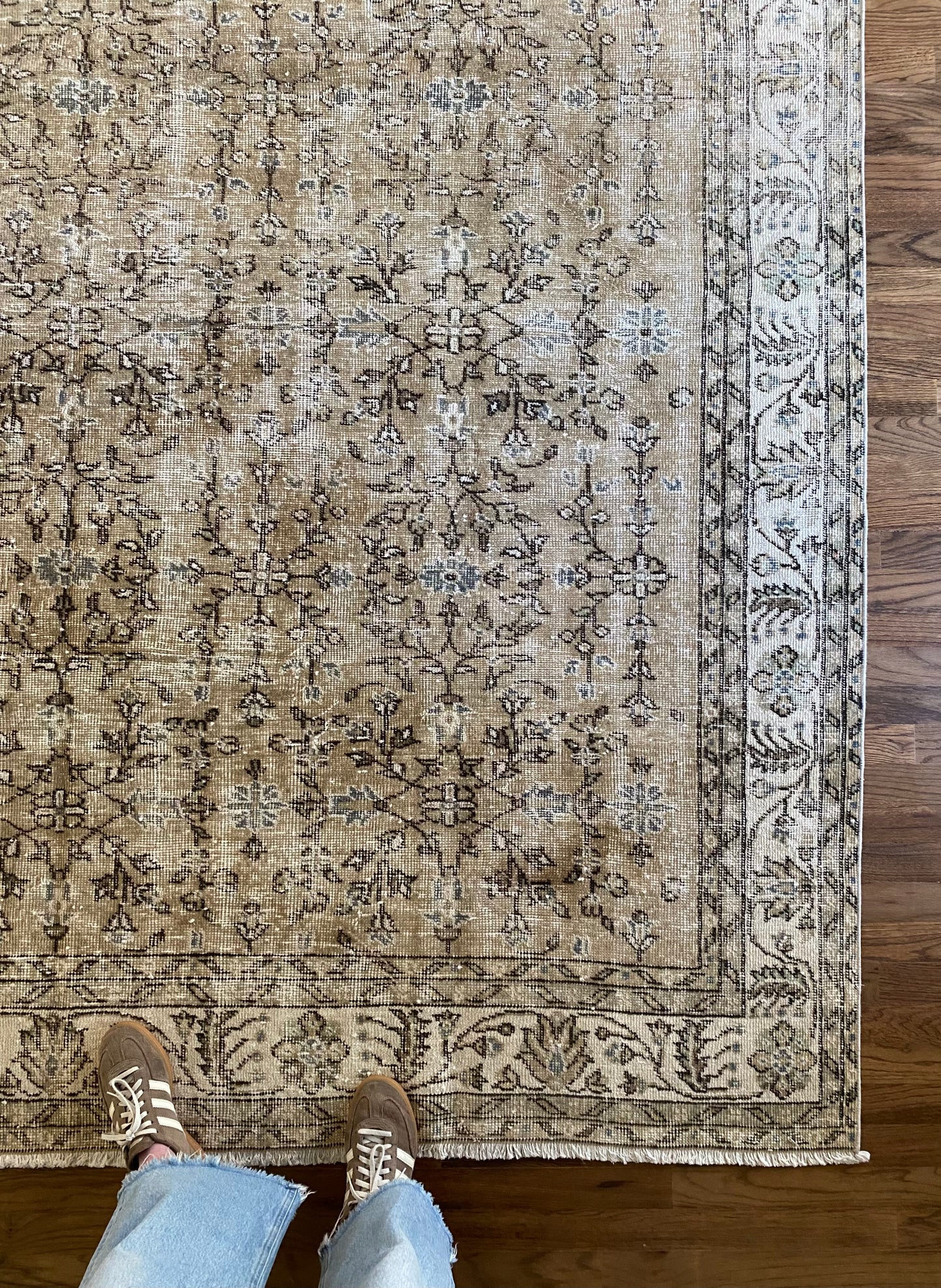 Vintage Turkish Wool Area Rug 7’9”x10’9.5” – Hand-Knotted Neutral Allover Pattern Rug | Hannah
