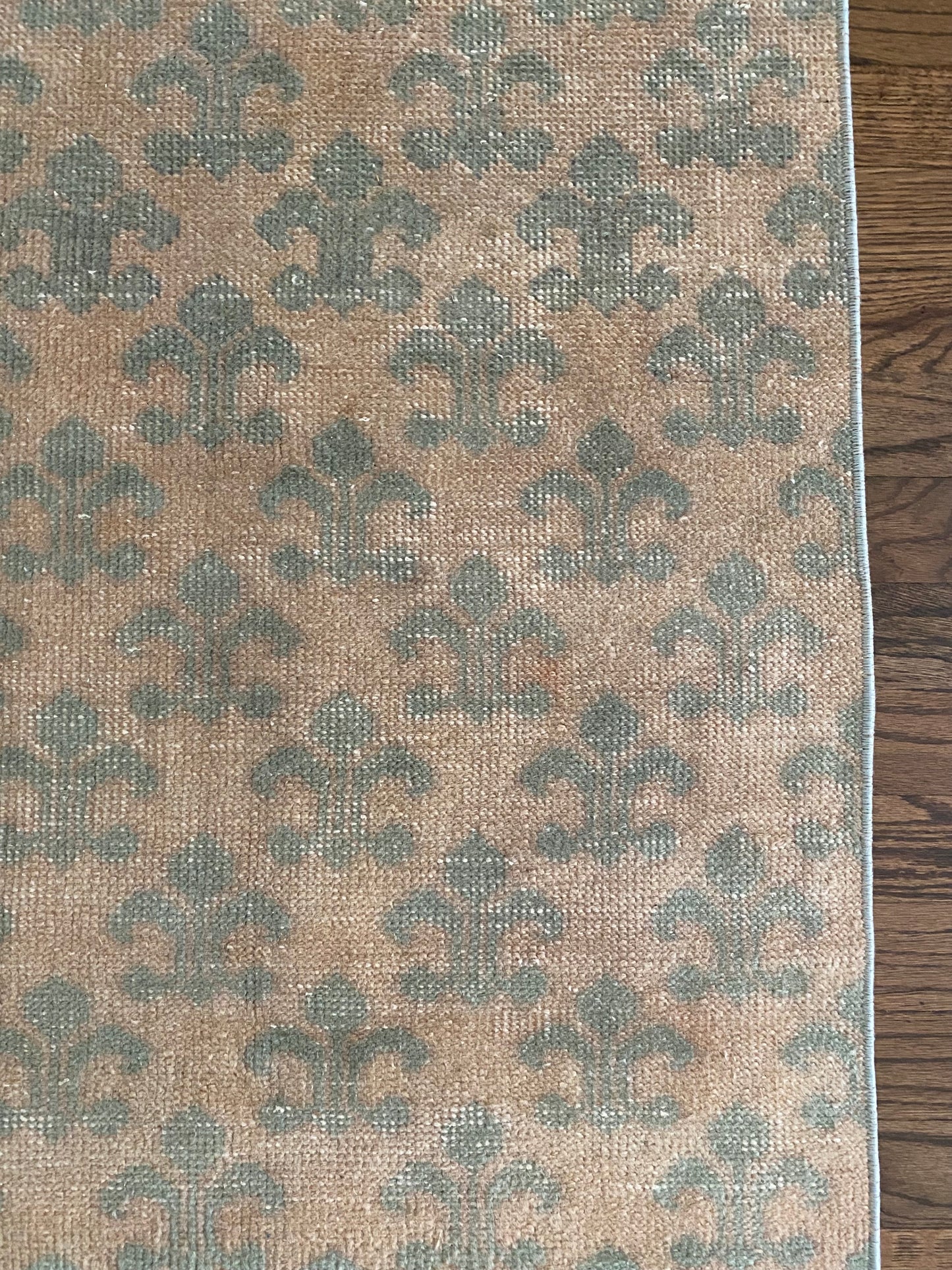 Vintage Turkish Wool Runner 2’2.5 x 8’10 – Hand-Knotted Peach & Sea Foam Green Runner | Lucia