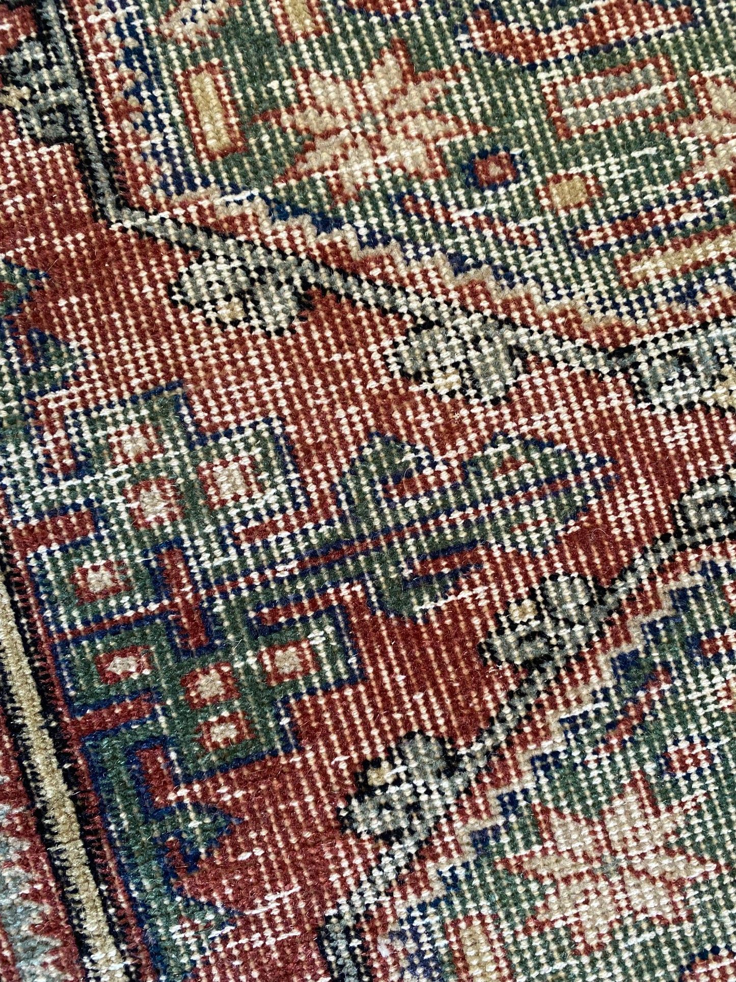 Vintage Turkish Wool Runner 2’6"x11’5" – Hand-Knotted Faded Red & Green Geometric Runner | Georgia