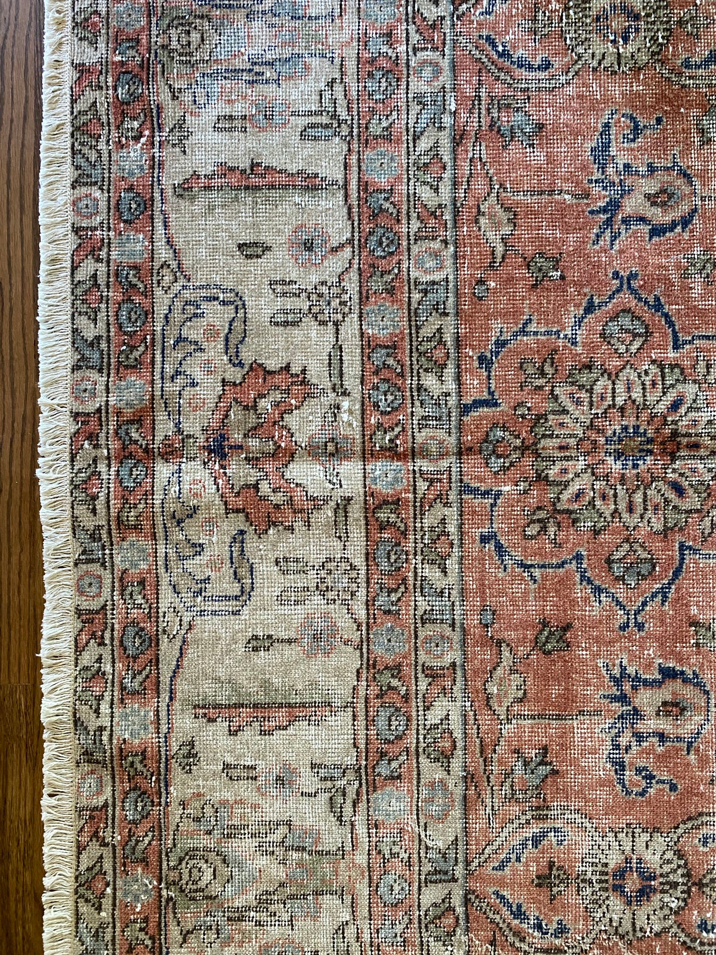 Vintage Turkish Wool Area Rug 8’5”x12’ – Hand-Knotted Salmon Floral Rug | Olivia