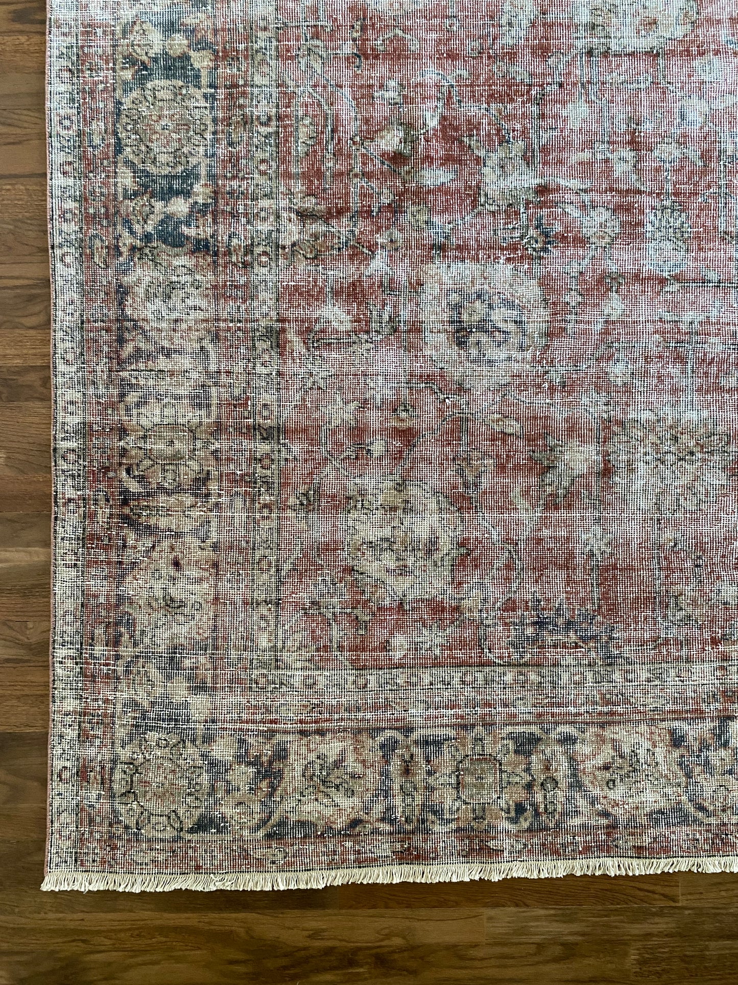 Vintage Turkish Wool Area Rug 8’x10’6" – Hand-Knotted Muted Red Floral Rug | Valerie