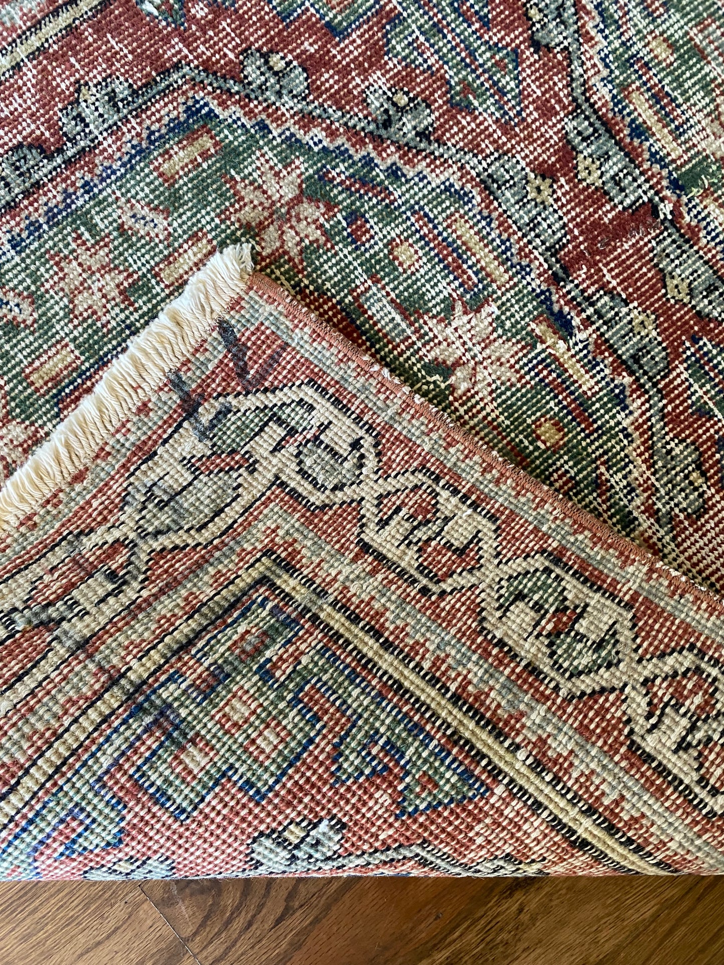 Vintage Turkish rug backing and pile detail