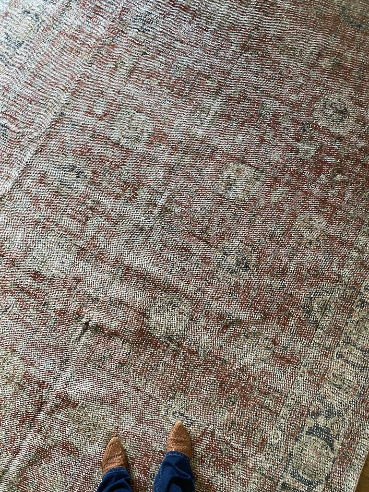 Vintage Turkish Wool Area Rug 8’x10’6" – Hand-Knotted Muted Red Floral Rug | Valerie