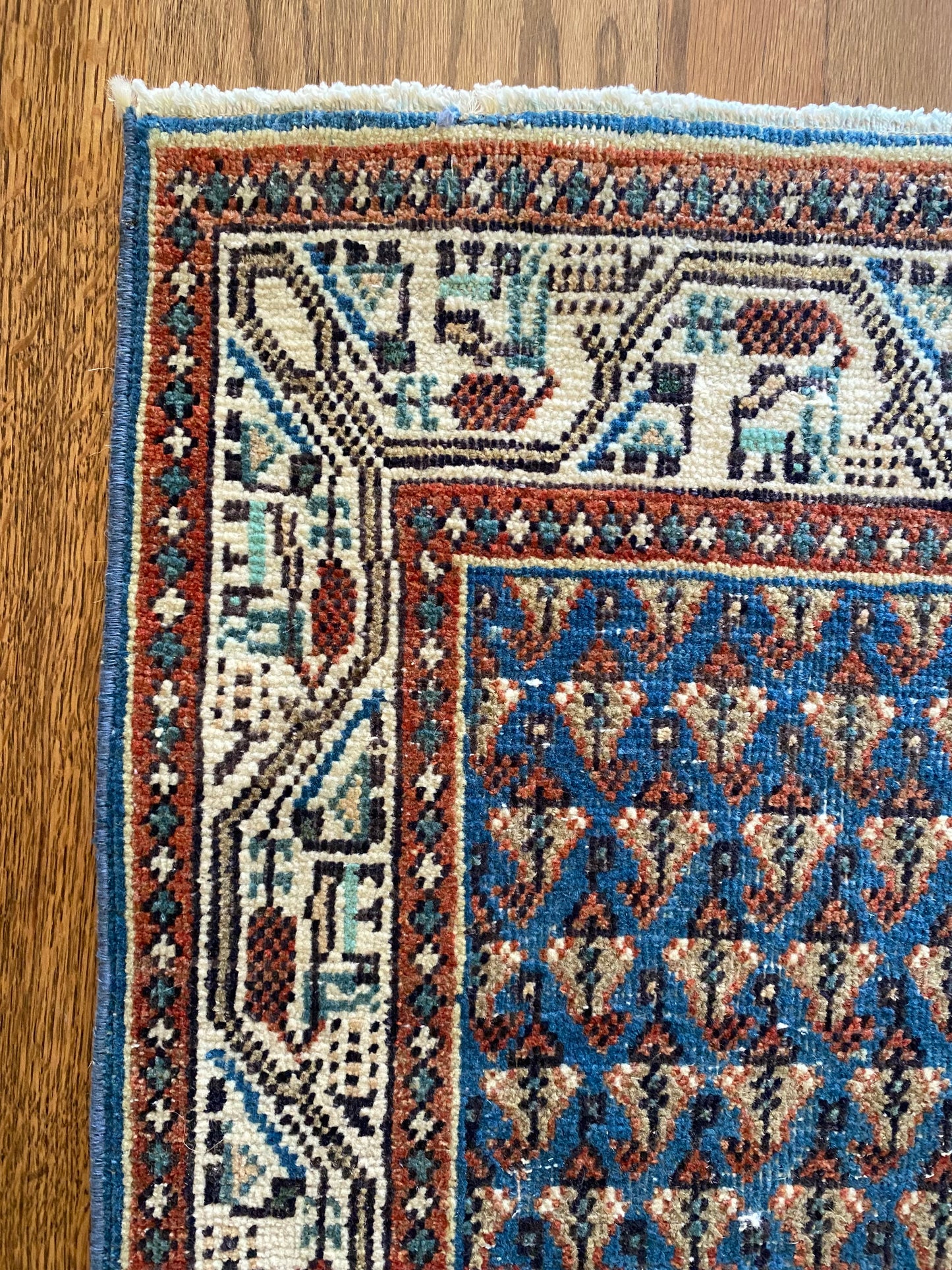 Vintage Persian Wool Rug 2’0.75"x3’9" – Hand-Knotted Blue Boteh Scatter Rug | Molly