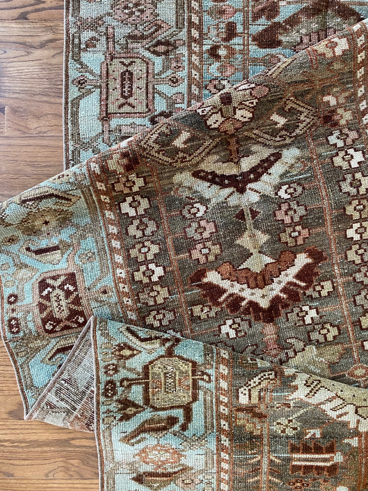 Statement hallway runner rug hand knotted wool detail