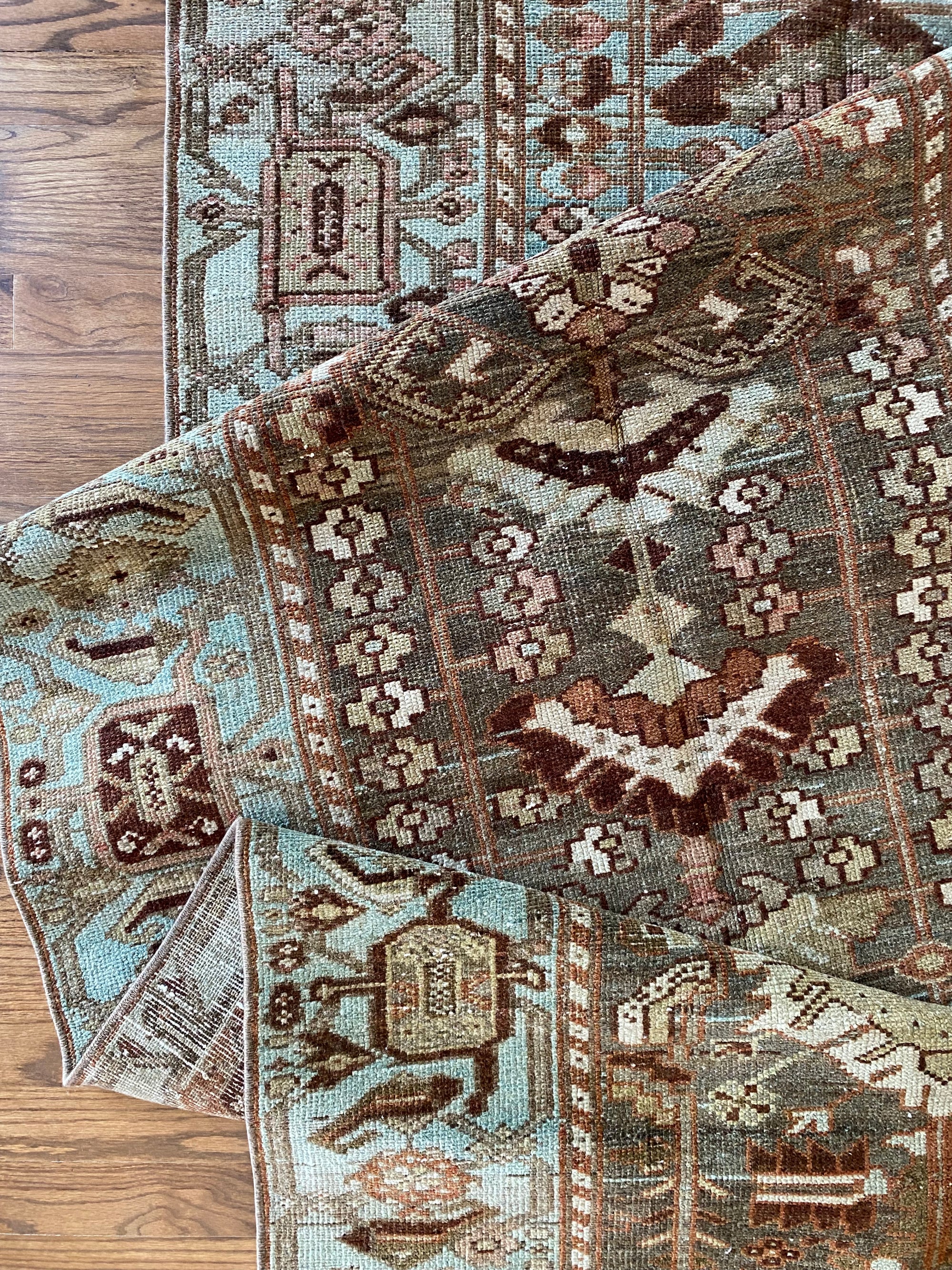 Statement hallway runner rug hand knotted wool detail