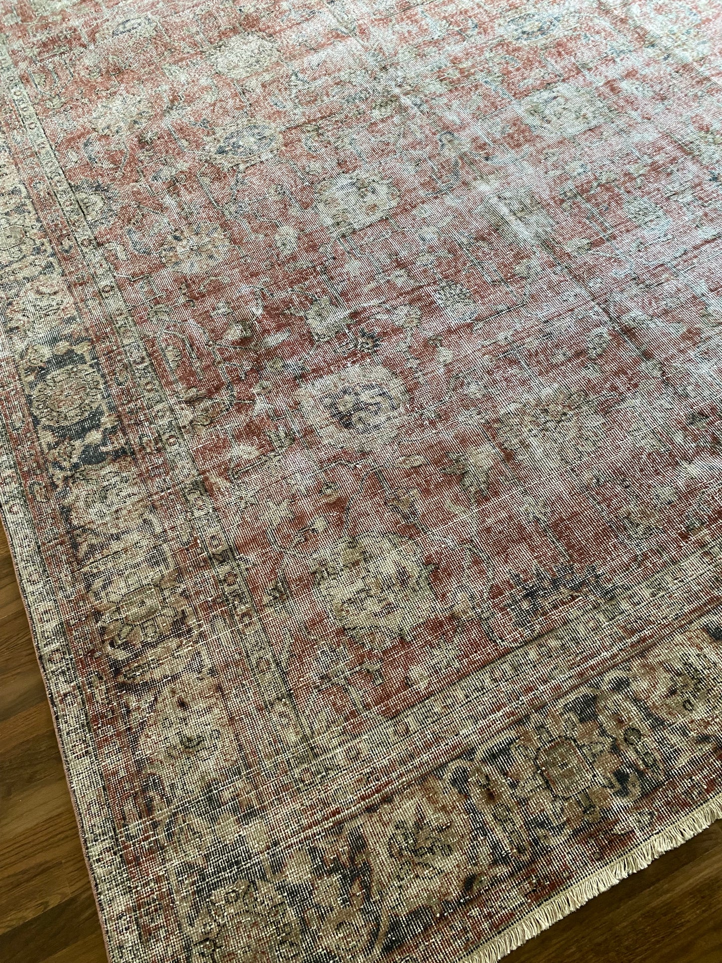 Vintage Turkish Wool Area Rug 8’x10’6" – Hand-Knotted Muted Red Floral Rug | Valerie