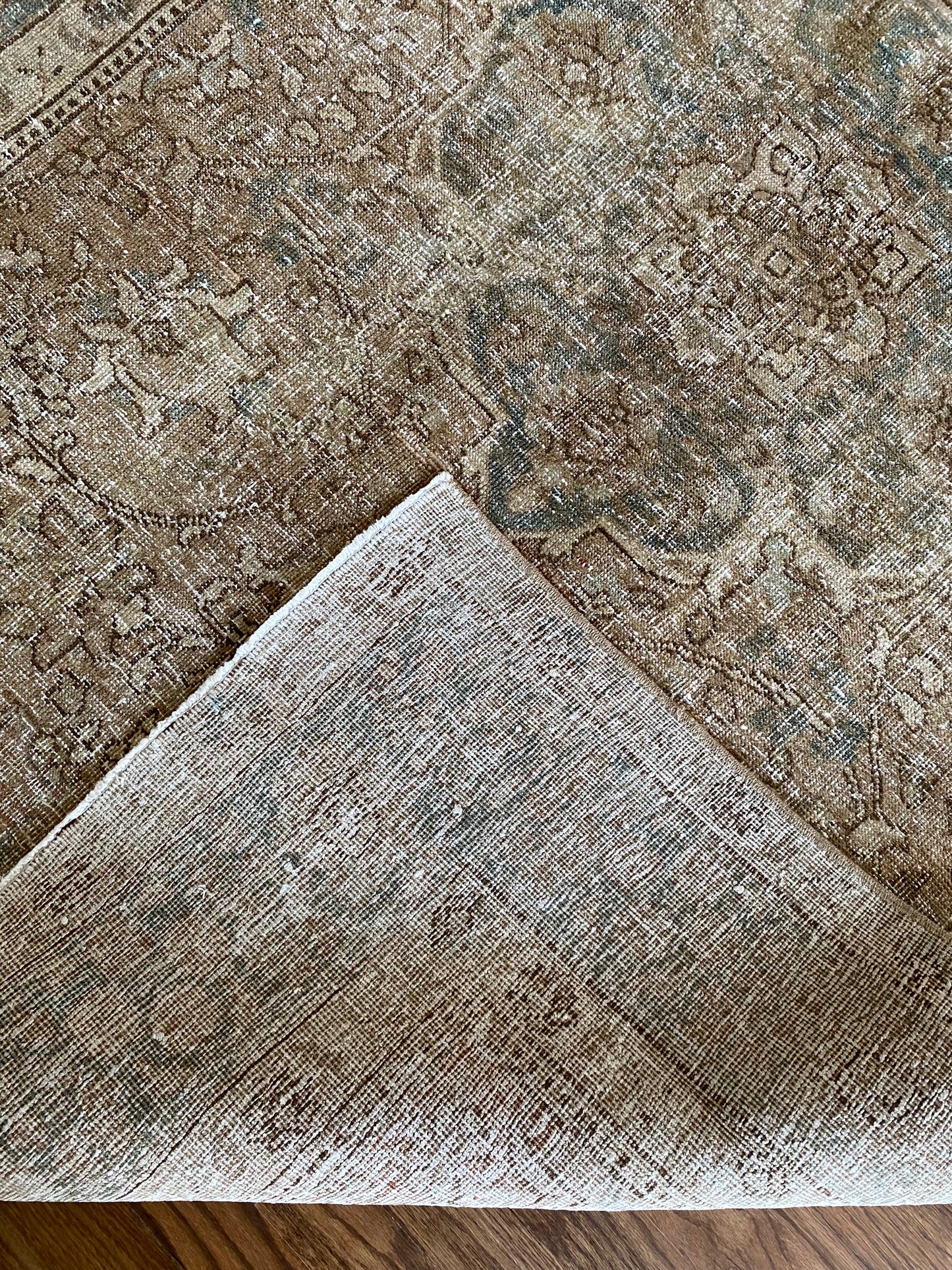 Antique wool rug backing and pile detail Tabriz