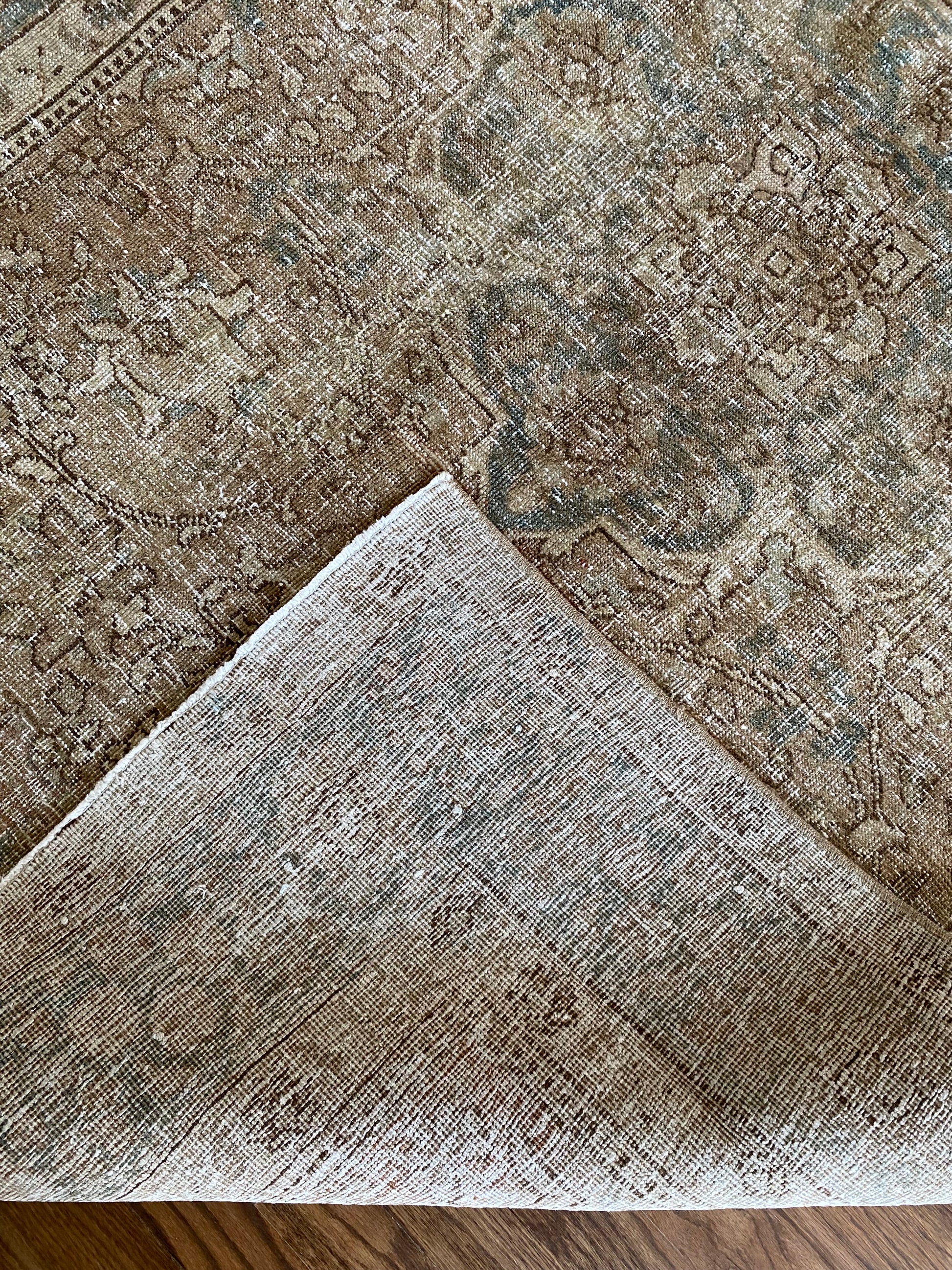 Antique wool rug backing and pile detail Tabriz
