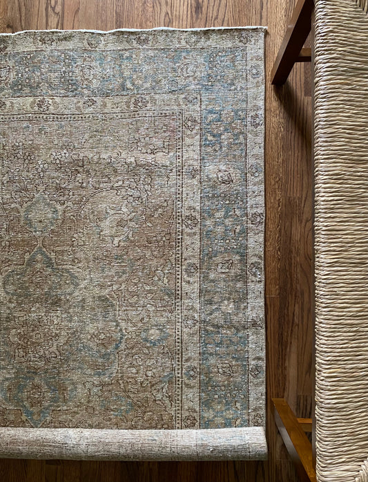 Antique Tabriz Wool Rug 4’4"x5’10" – Hand-Knotted Neutral Scatter Rug | Ginny