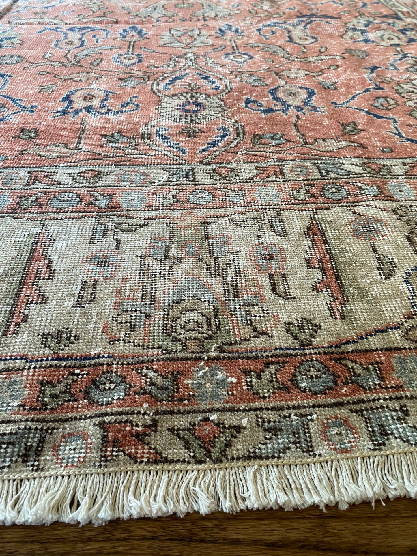 Vintage Turkish Wool Area Rug 8’5”x12’ – Hand-Knotted Salmon Floral Rug | Olivia
