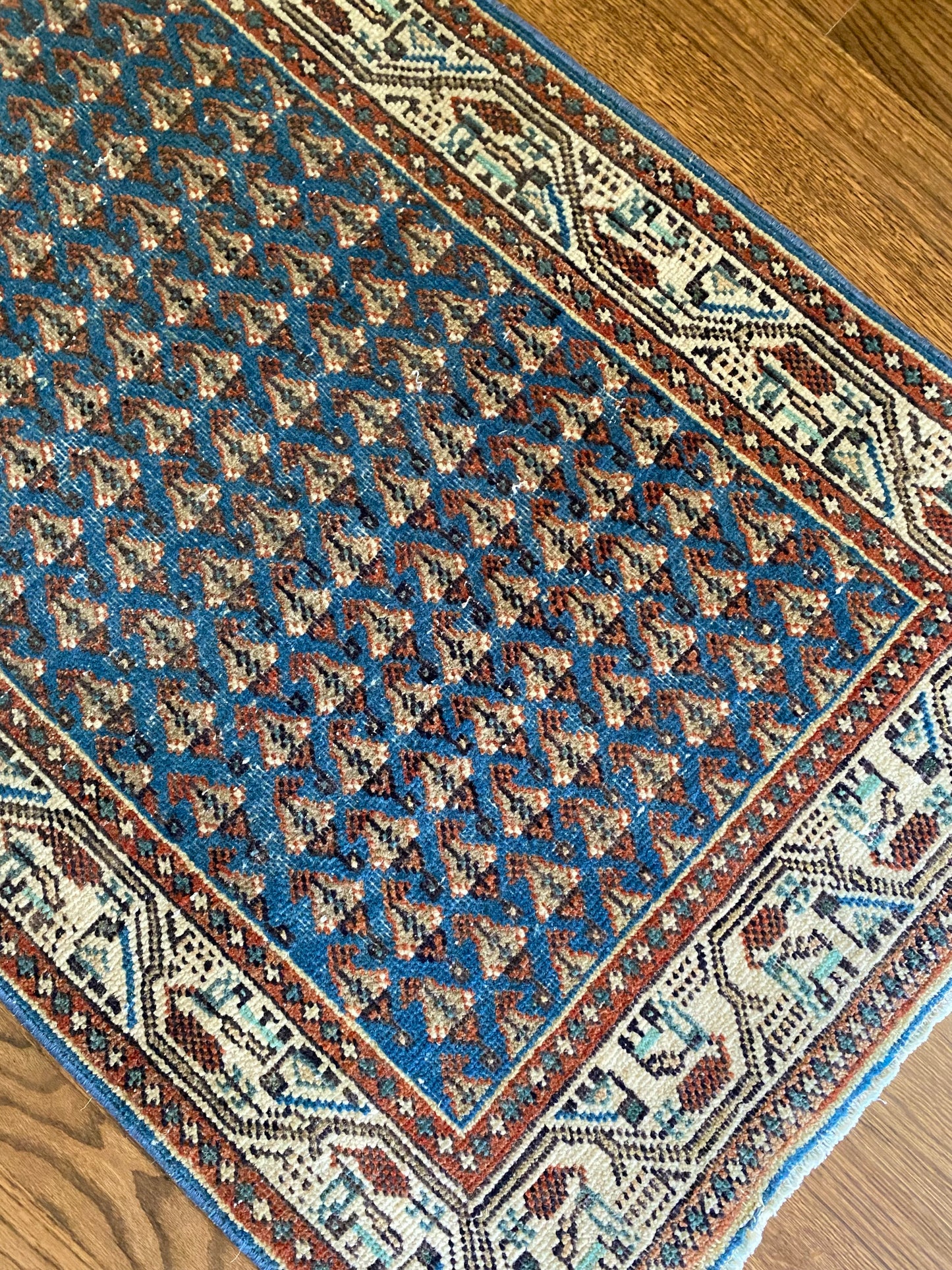 Vintage Persian Wool Rug 2’0.75"x3’9" – Hand-Knotted Blue Boteh Scatter Rug | Molly