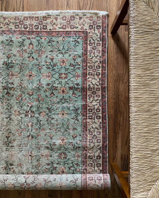 Vintage Turkish Wool Rug 3’9"x6’11" – Hand-Knotted Floral Scatter Rug | Emery