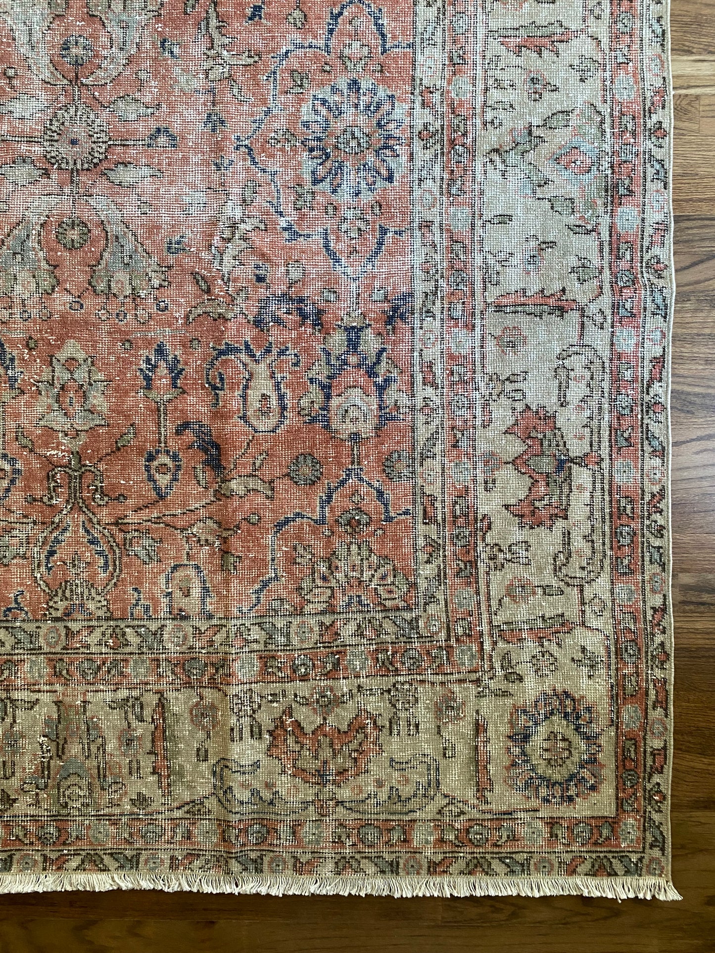 Vintage Turkish Wool Area Rug 8’5”x12’ – Hand-Knotted Salmon Floral Rug | Olivia