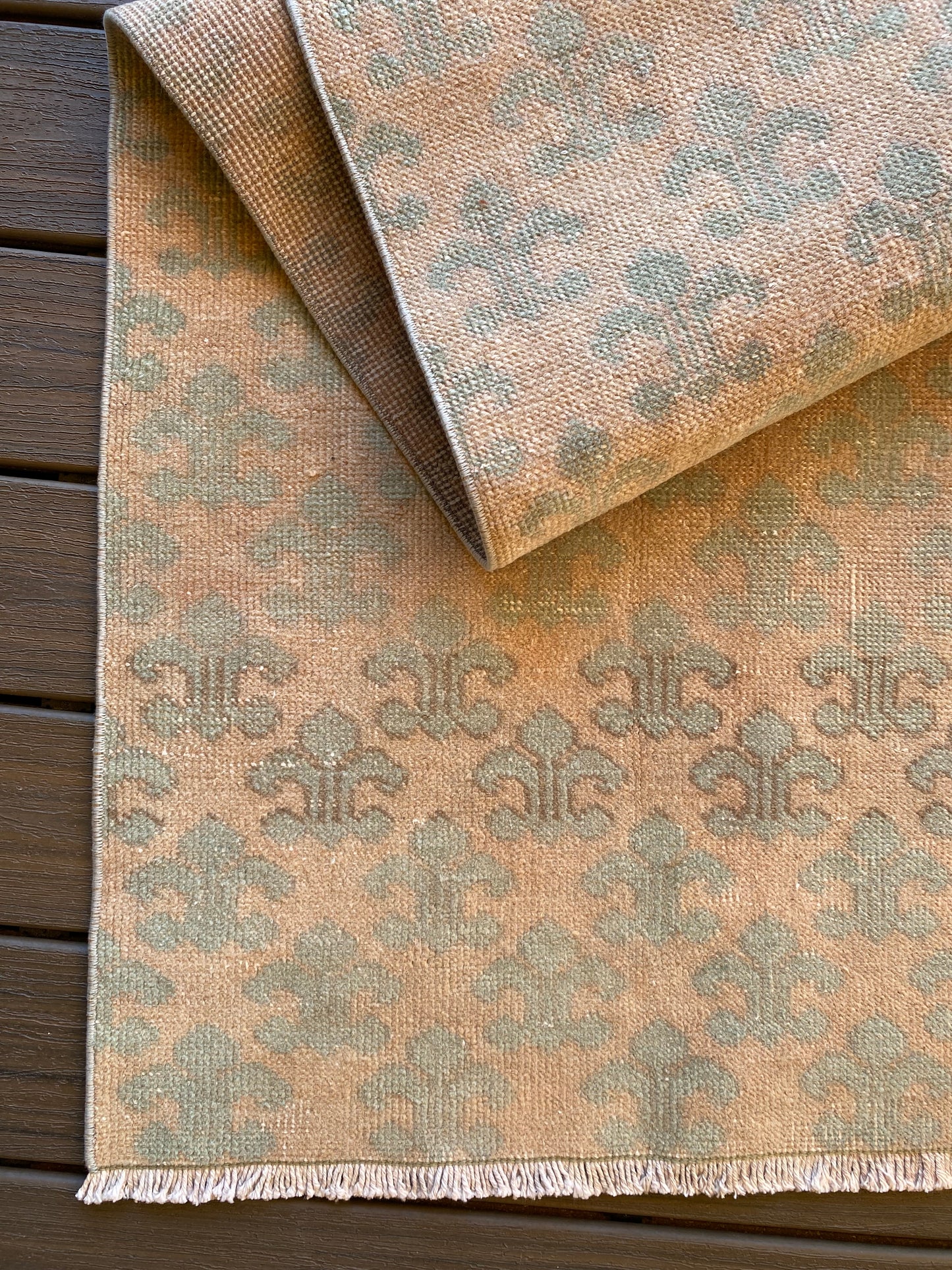 Vintage Turkish Wool Runner 2’3 x 8’10 – Hand-Knotted Peach & Sea Foam Green Runner | Sofia