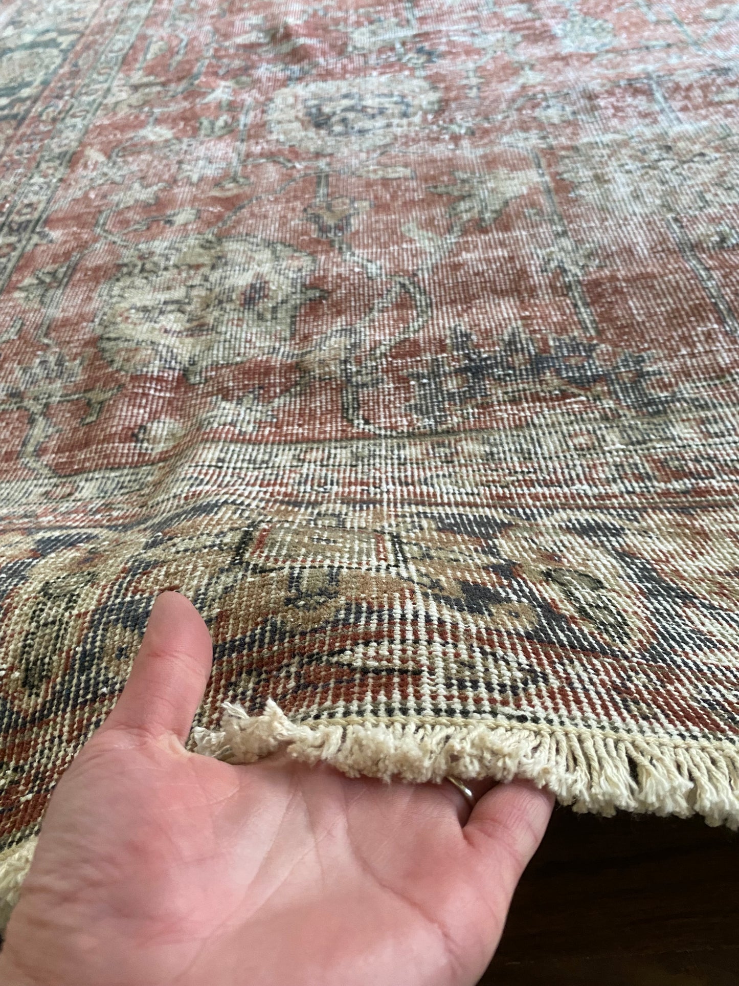 Vintage Turkish Wool Area Rug 8’x10’6" – Hand-Knotted Muted Red Floral Rug | Valerie