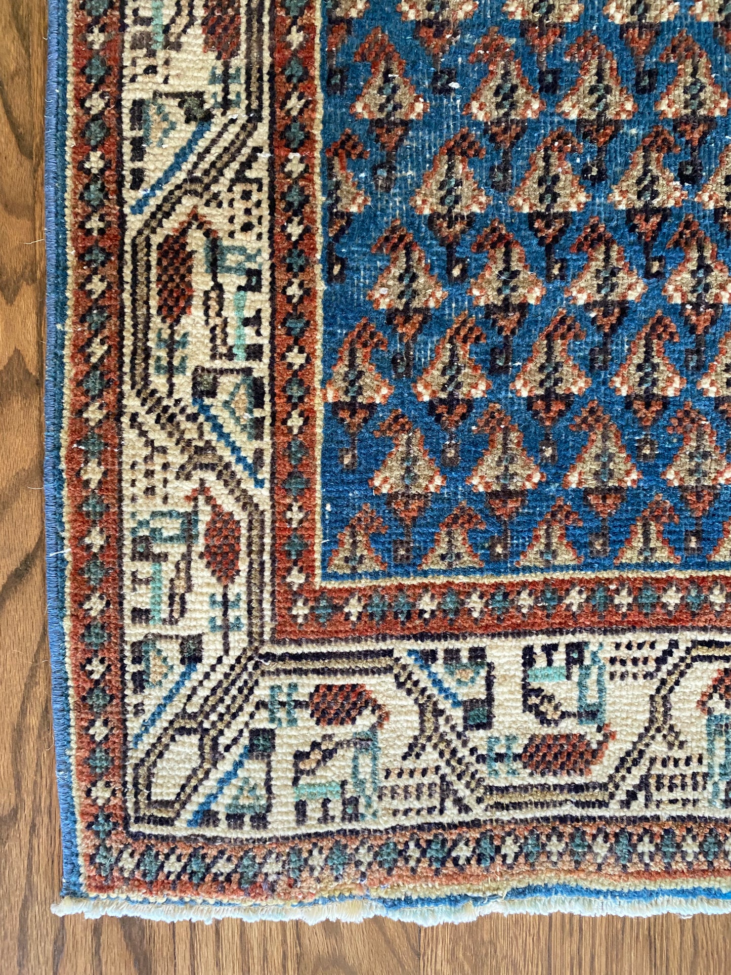 Vintage Persian Wool Rug 2’0.75"x3’9" – Hand-Knotted Blue Boteh Scatter Rug | Molly