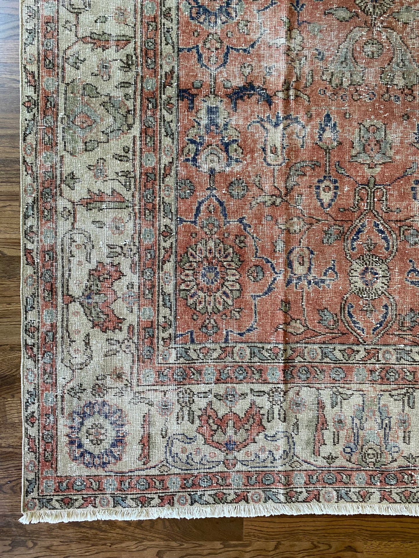 Vintage Turkish Wool Area Rug 8’5”x12’ – Hand-Knotted Salmon Floral Rug | Olivia