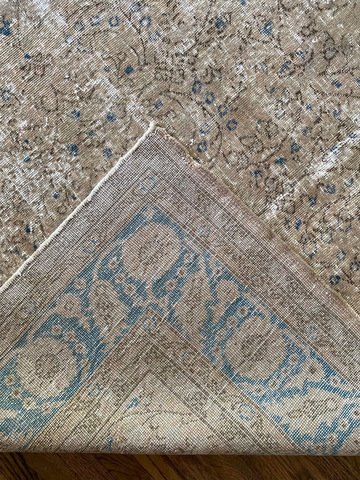 Vintage Turkish Wool Area Rug 9’7”x13’– Hand-Knotted Neutral and Blue Rug | Penny