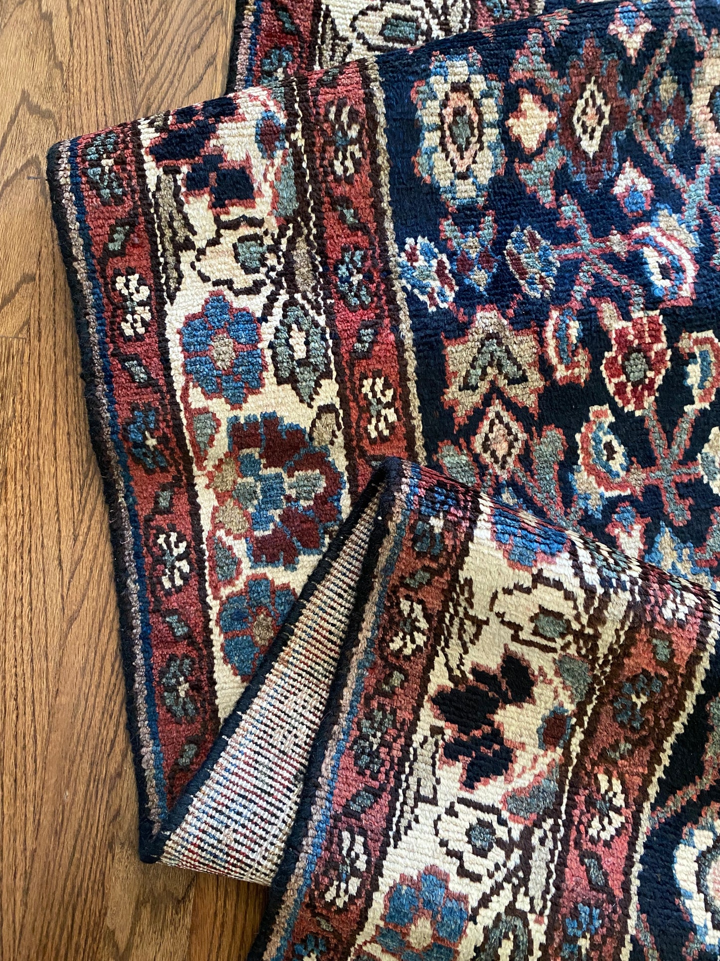 Vintage Malayer Wool Runner 3’4"x10’1" – Hand-Knotted Moody Navy Runner | Marci