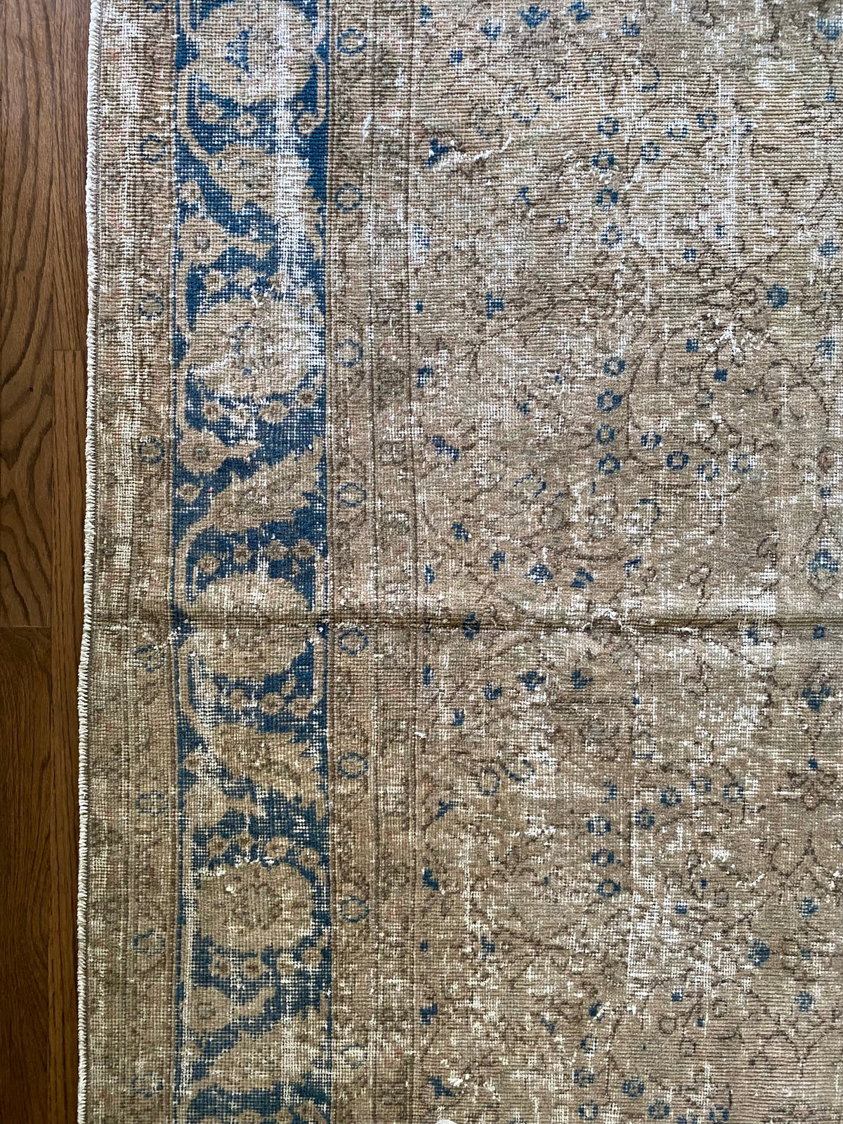 Vintage Turkish Wool Area Rug 9’7”x13’– Hand-Knotted Neutral and Blue Rug | Penny
