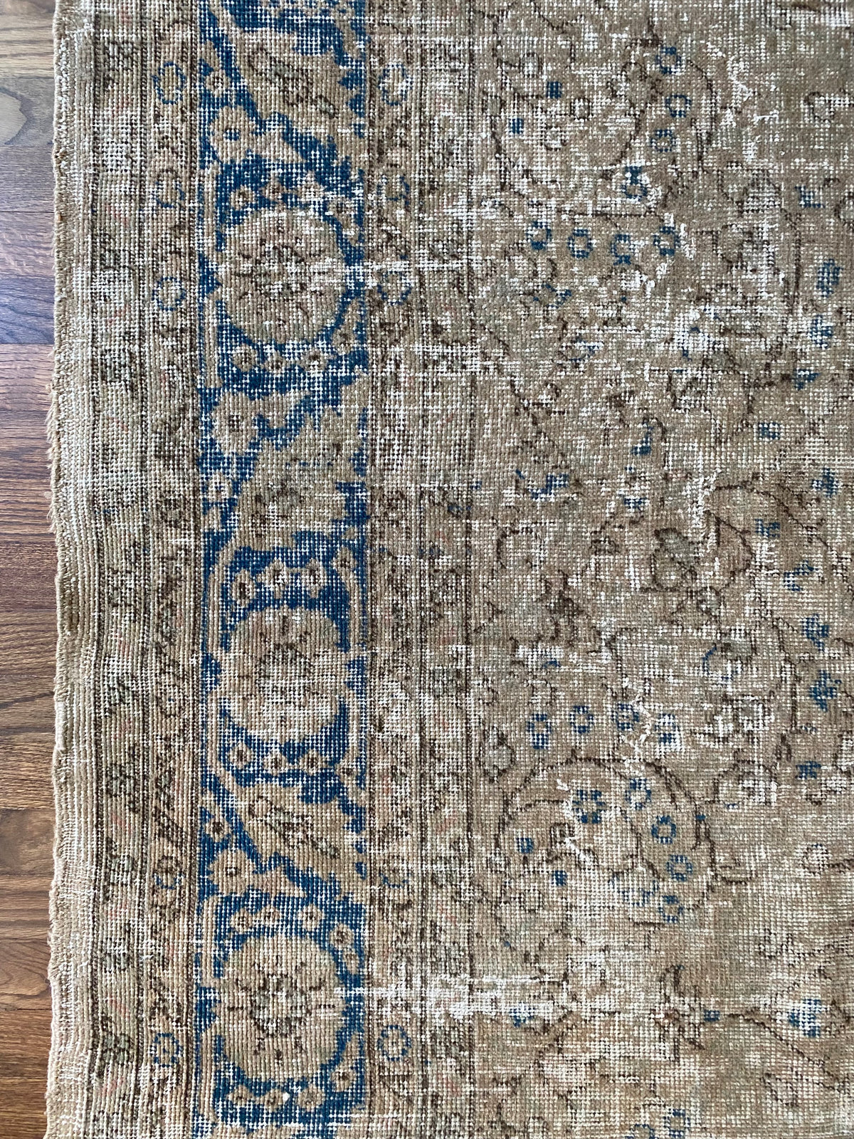 Vintage Turkish Wool Area Rug 9’7”x13’– Hand-Knotted Neutral and Blue Rug | Penny