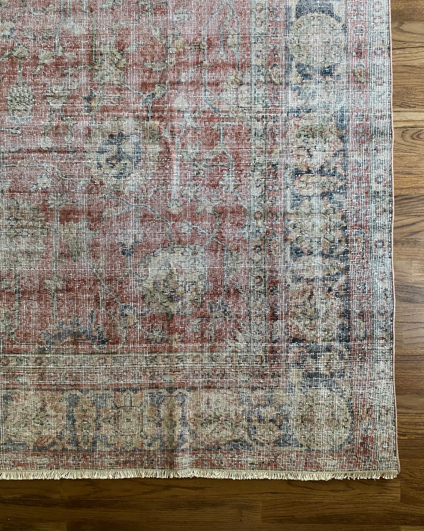 Vintage Turkish Wool Area Rug 8’x10’6" – Hand-Knotted Muted Red Floral Rug | Valerie