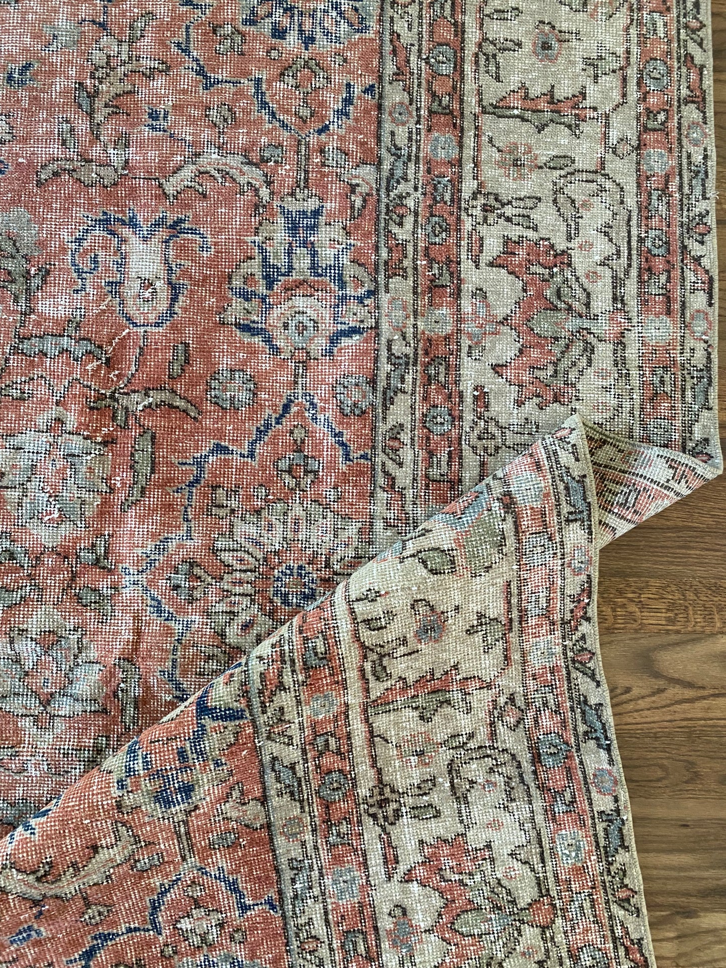 Vintage Turkish Wool Area Rug 8’5”x12’ – Hand-Knotted Salmon Floral Rug | Olivia