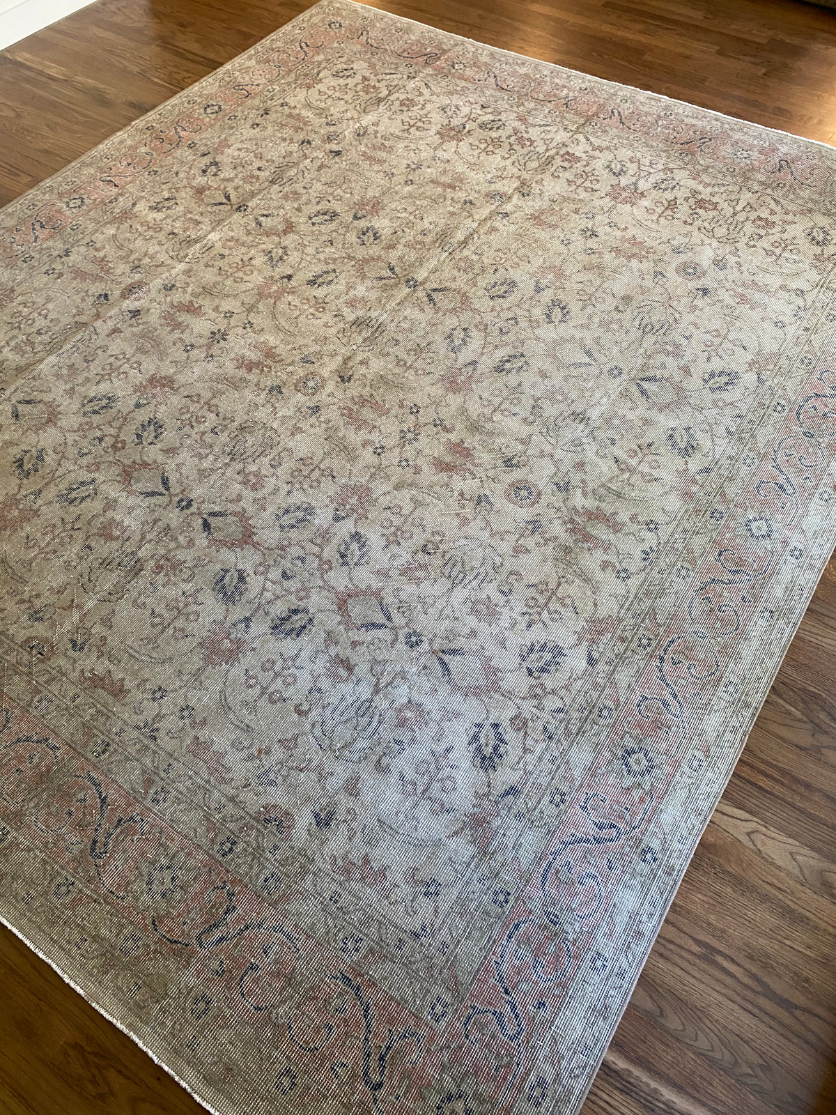 Vintage Turkish Wool Area Rug 8’3”x10’1" – Hand-Knotted Muted Terracotta Floral Rug | Lillian