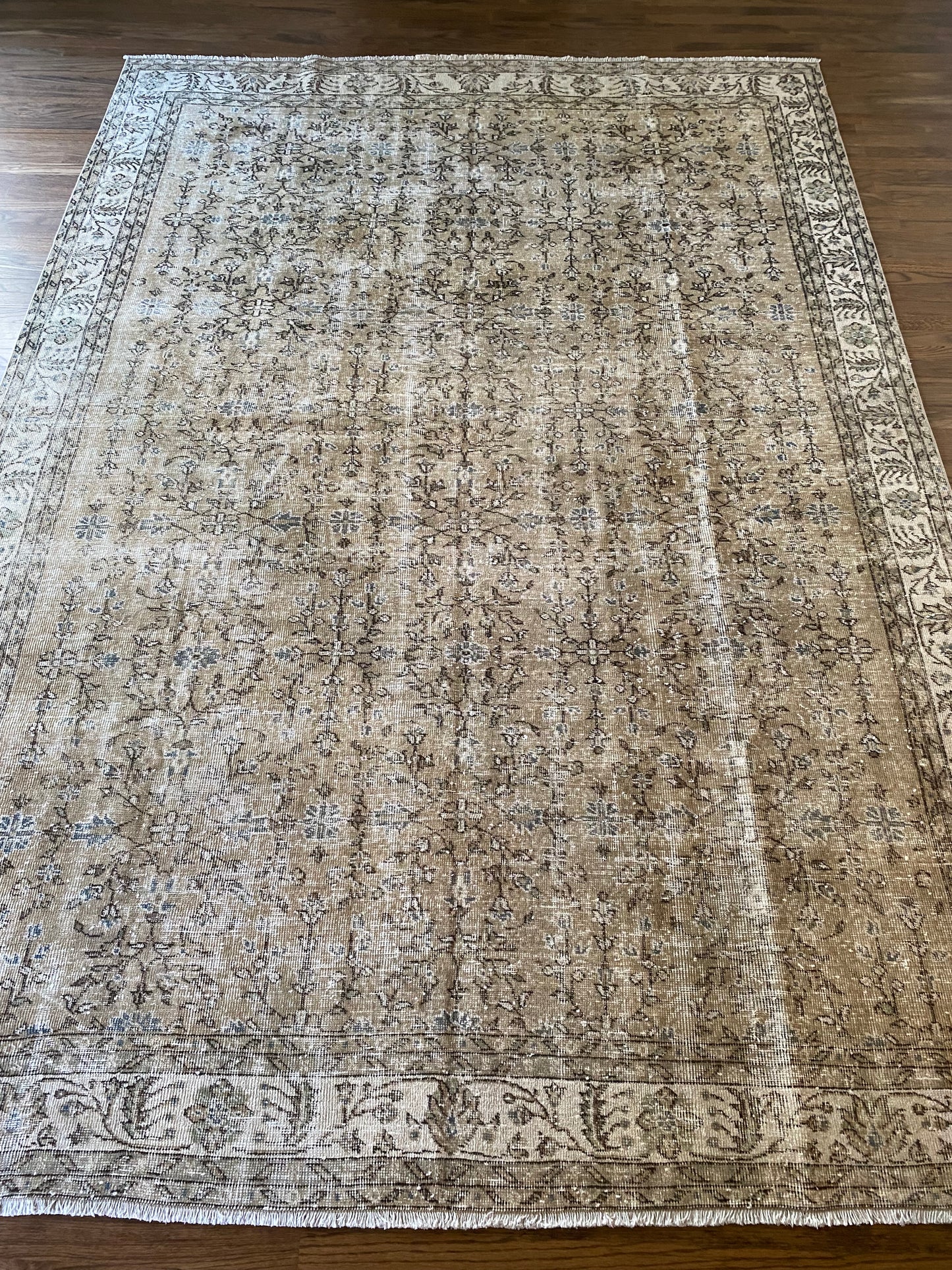 Vintage Turkish Wool Area Rug 7’9”x10’9.5” – Hand-Knotted Neutral Allover Pattern Rug | Hannah