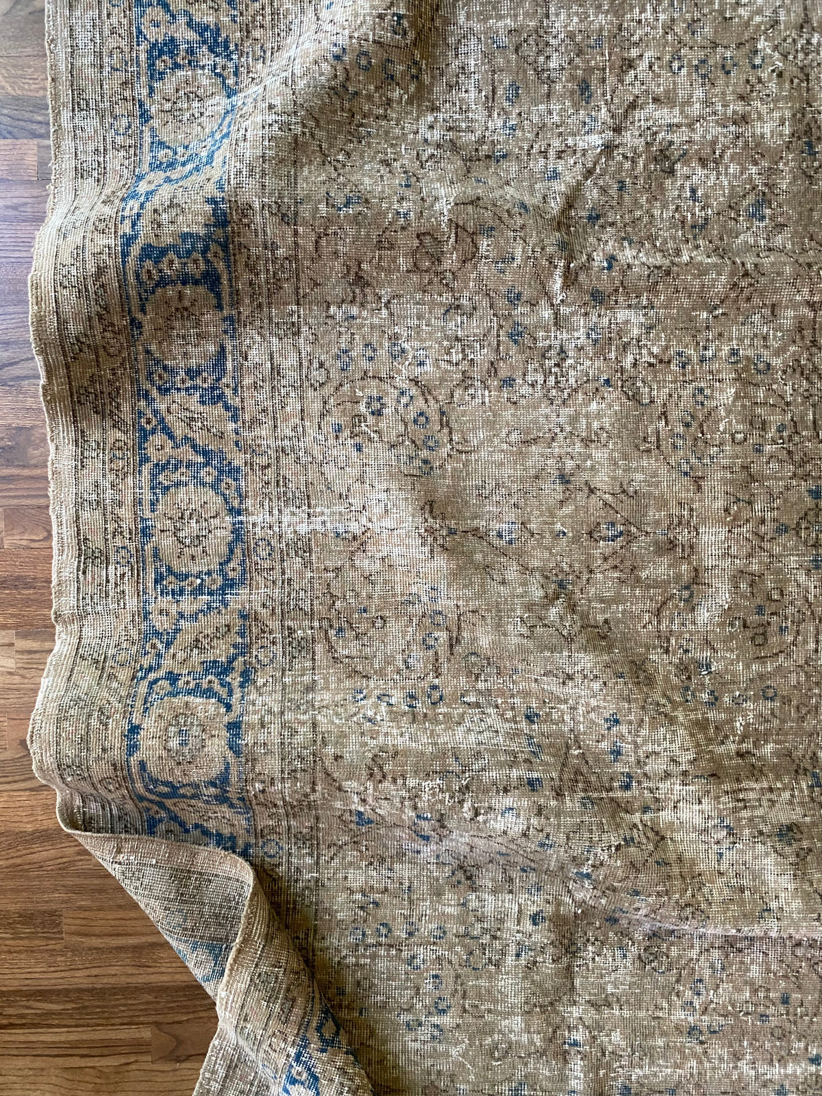 Vintage Turkish Wool Area Rug 9’7”x13’– Hand-Knotted Neutral and Blue Rug | Penny