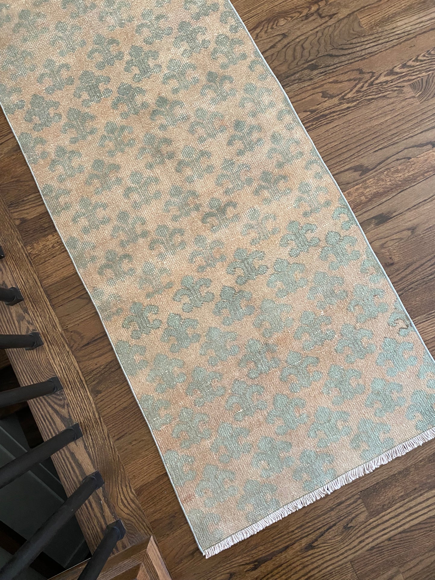 Vintage Turkish Wool Runner 2’2.5 x 8’10 – Hand-Knotted Peach & Sea Foam Green Runner | Lucia