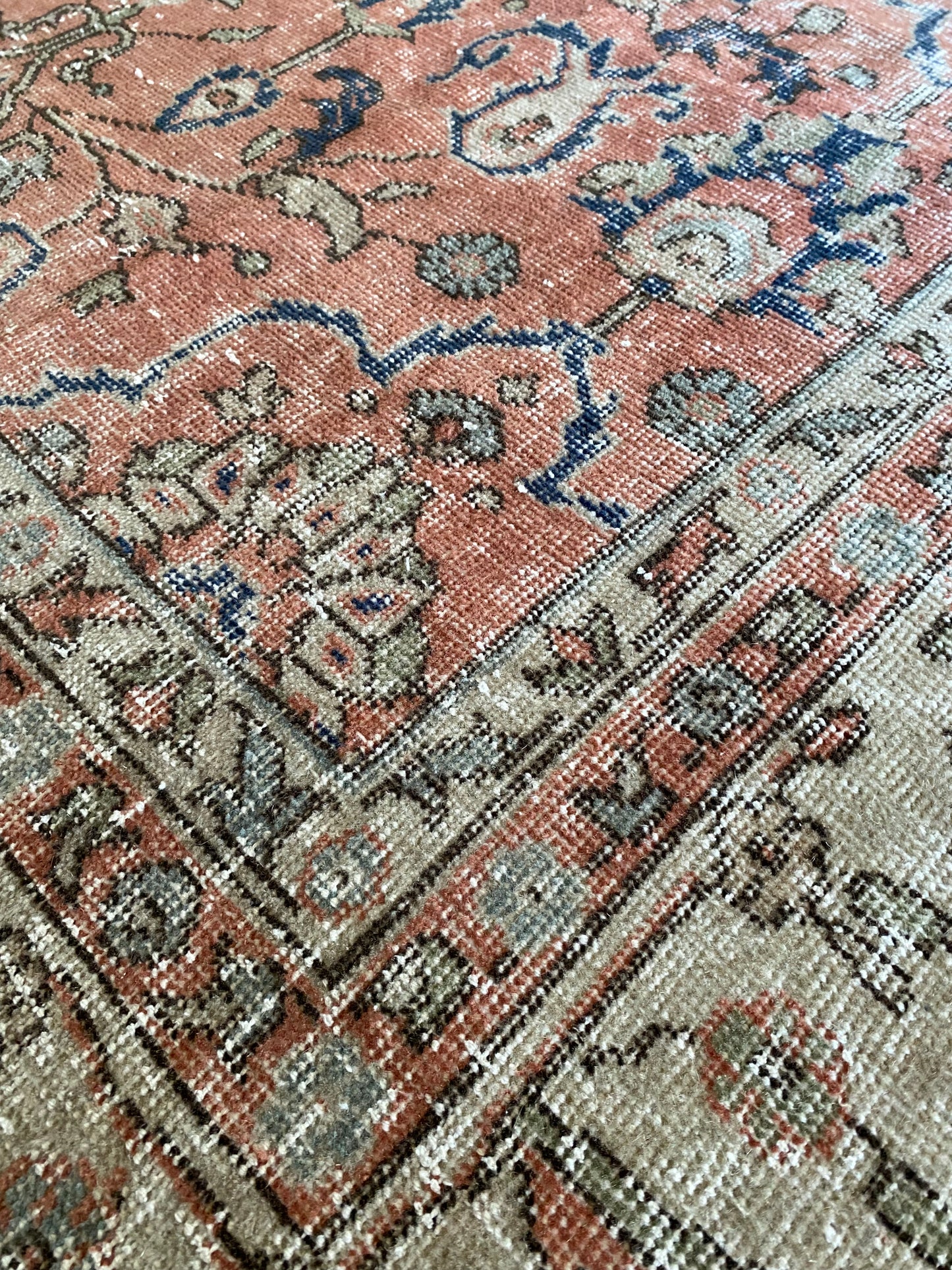 Vintage Turkish Wool Area Rug 8’5”x12’ – Hand-Knotted Salmon Floral Rug | Olivia