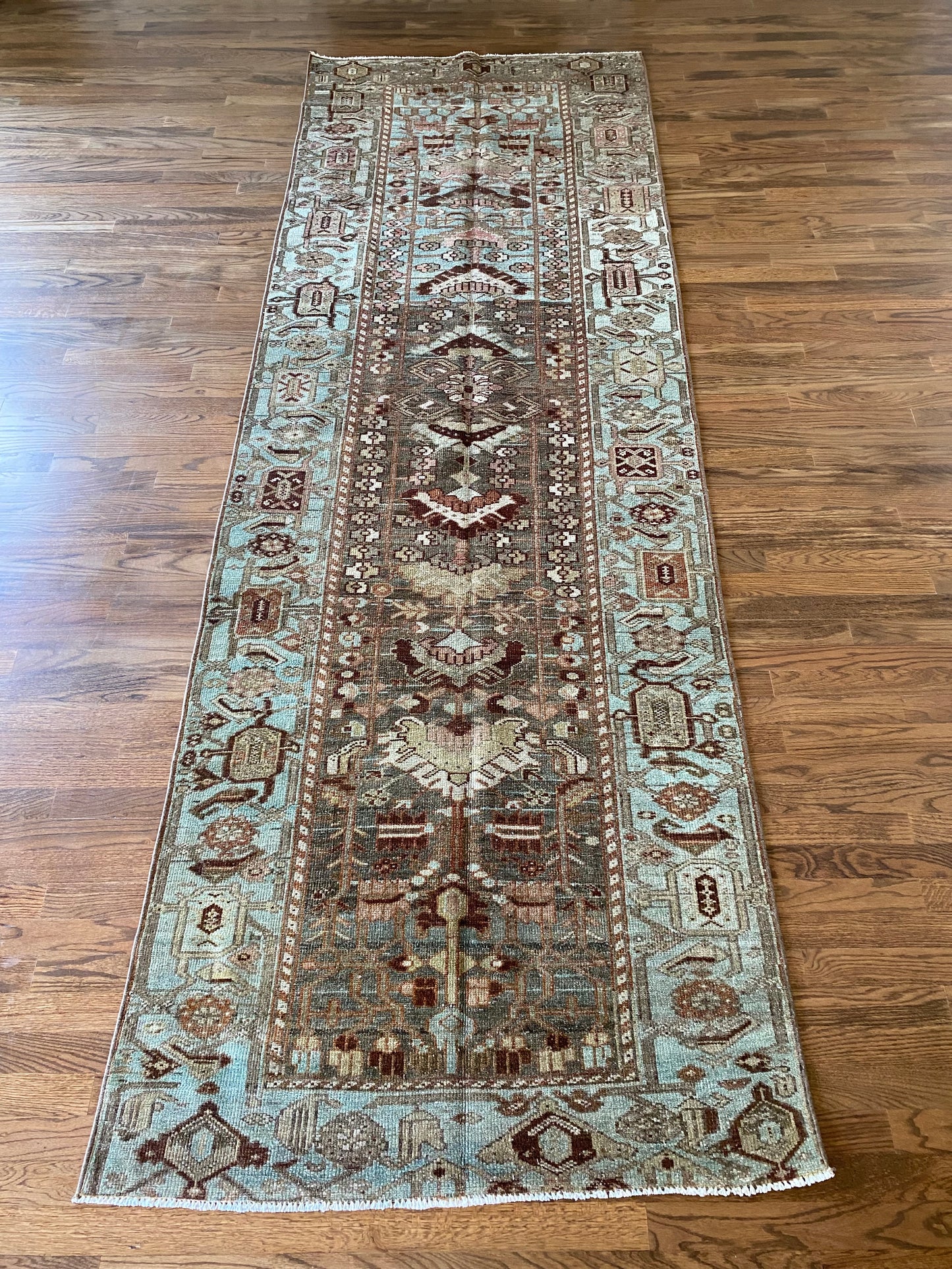 Antique wool runner 3x10 vintage statement hallway rug full view