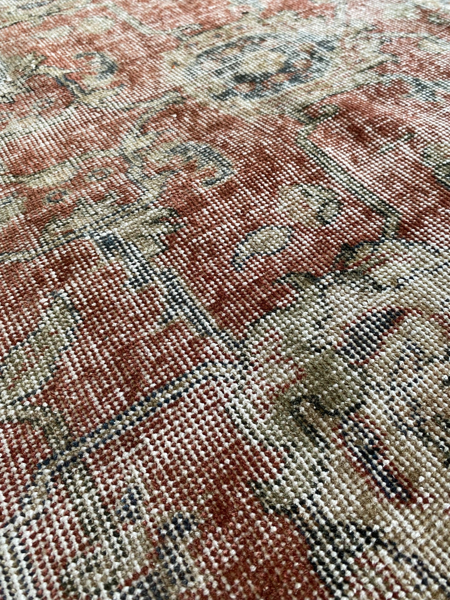 Vintage Turkish Wool Area Rug 8’x10’6" – Hand-Knotted Muted Red Floral Rug | Valerie