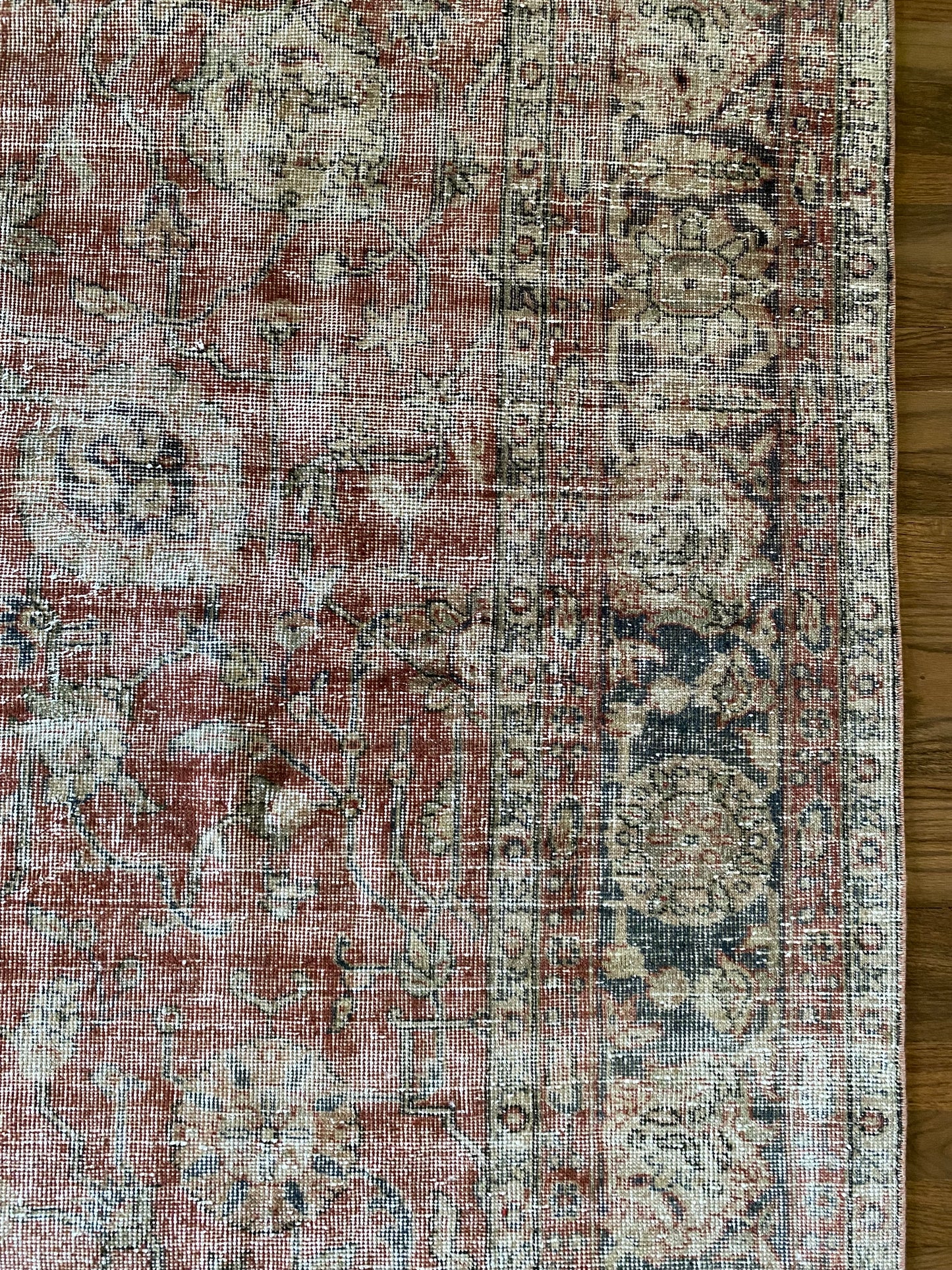 Vintage Turkish Wool Area Rug 8’x10’6" – Hand-Knotted Muted Red Floral Rug | Valerie