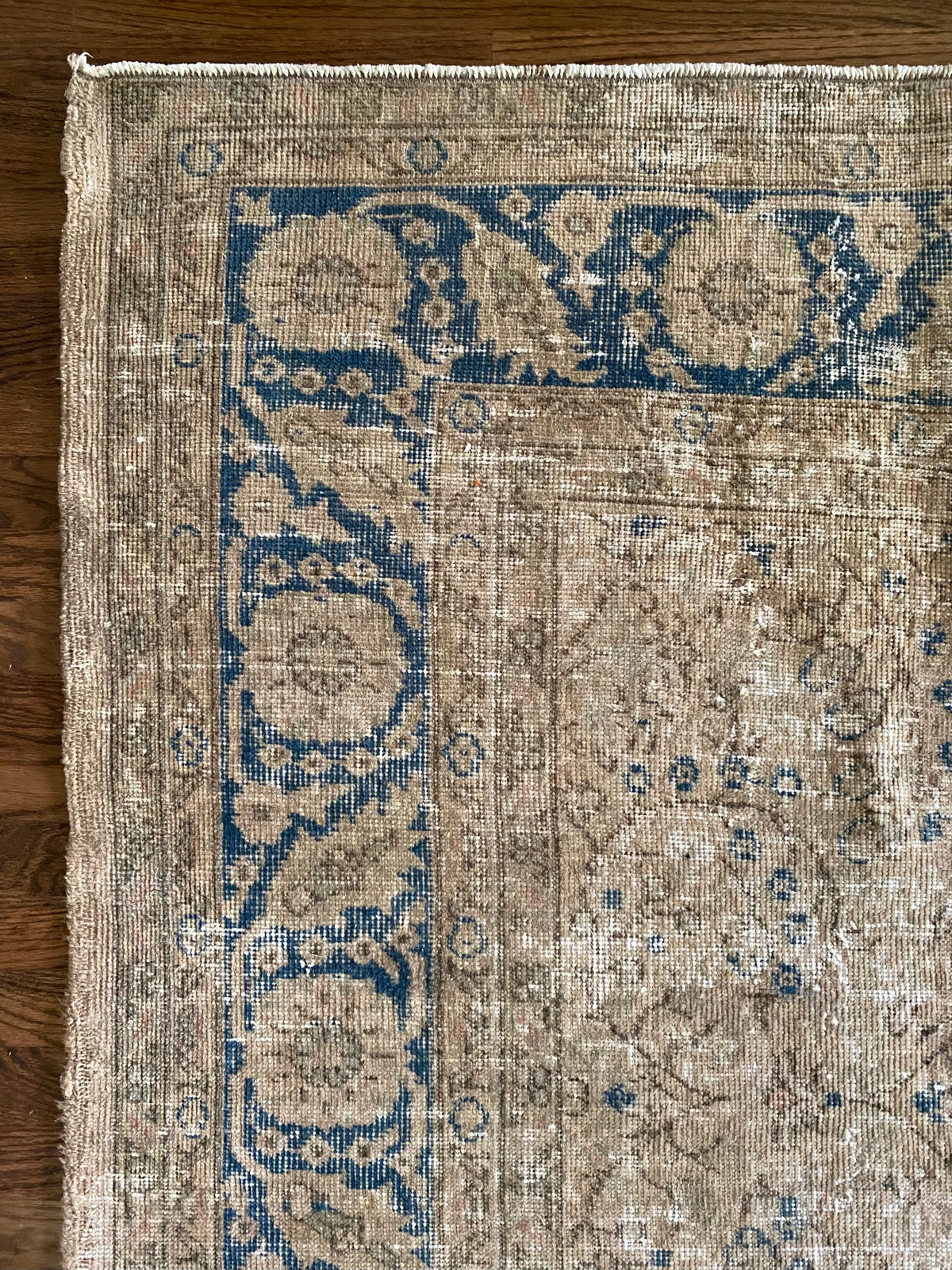 Vintage Turkish Wool Area Rug 9’7”x13’– Hand-Knotted Neutral and Blue Rug | Penny